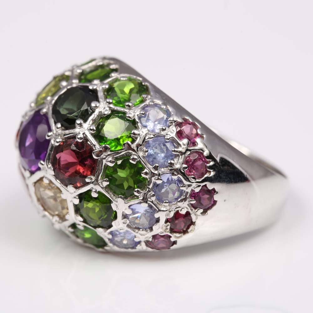 Sterling Silver and Multi-Gemstone Domed Ring