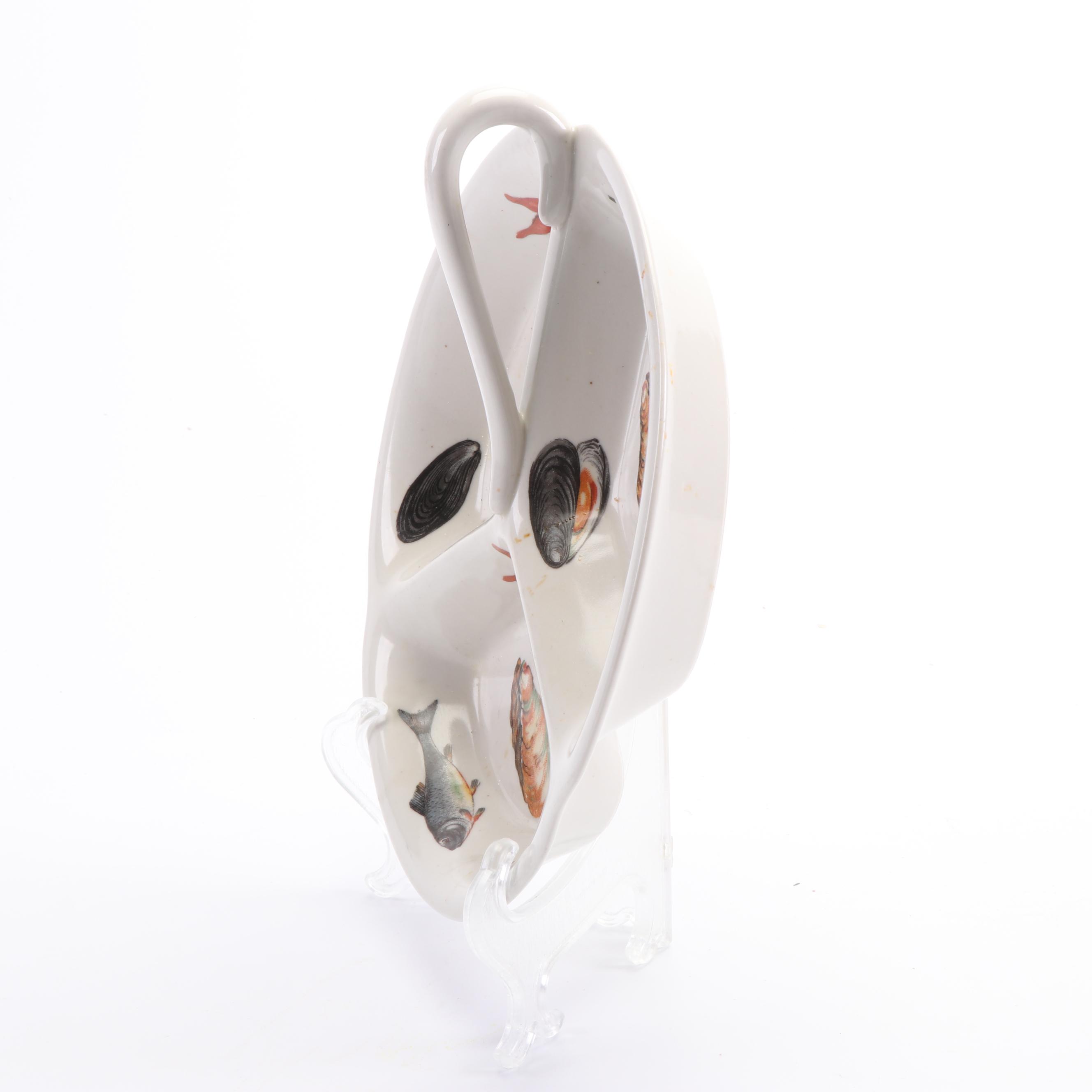 Emaux Limoges Divided Seafood Server With Three-Part Italian Shell Dish