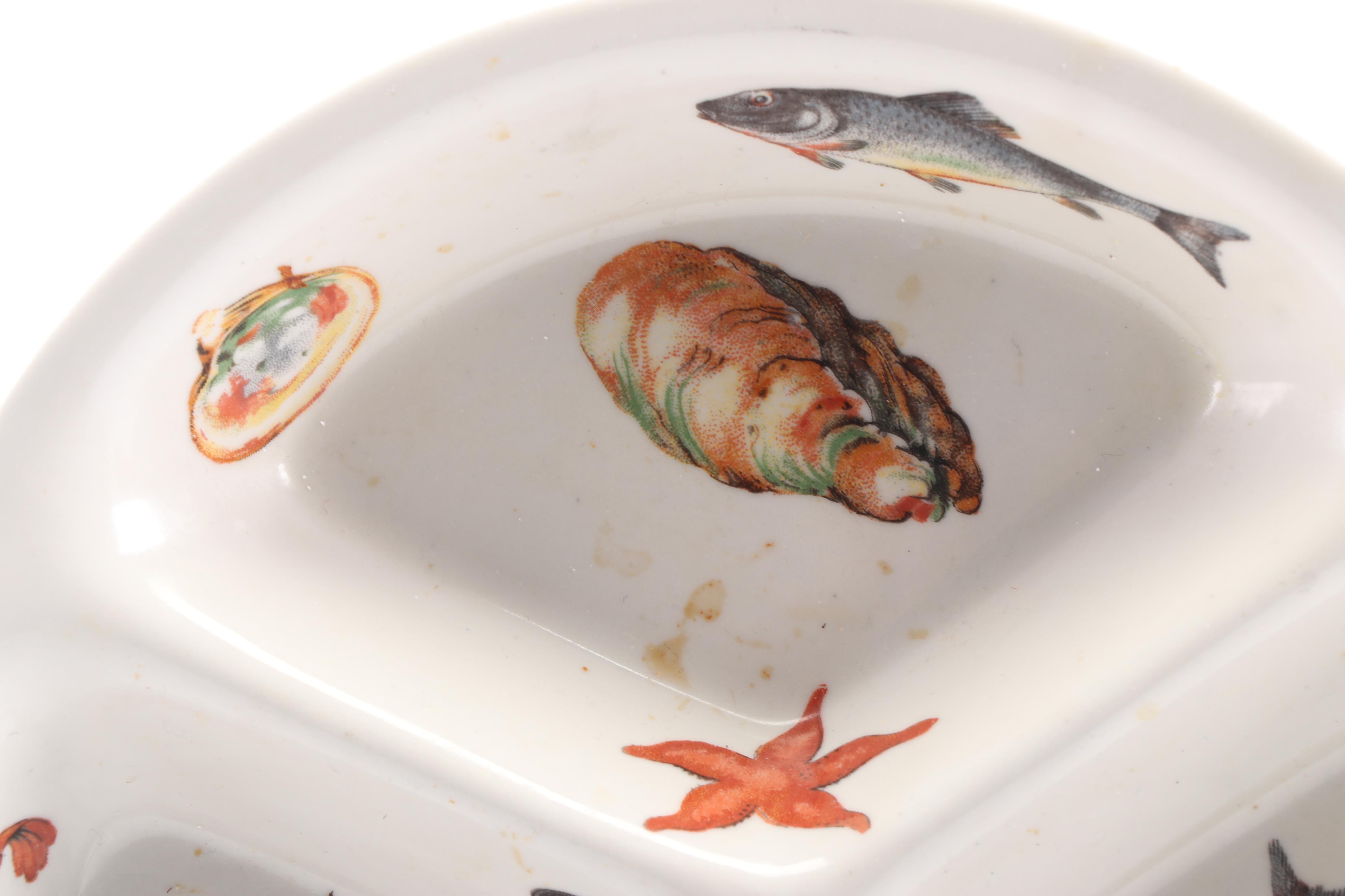 Emaux Limoges Divided Seafood Server With Three-Part Italian Shell Dish