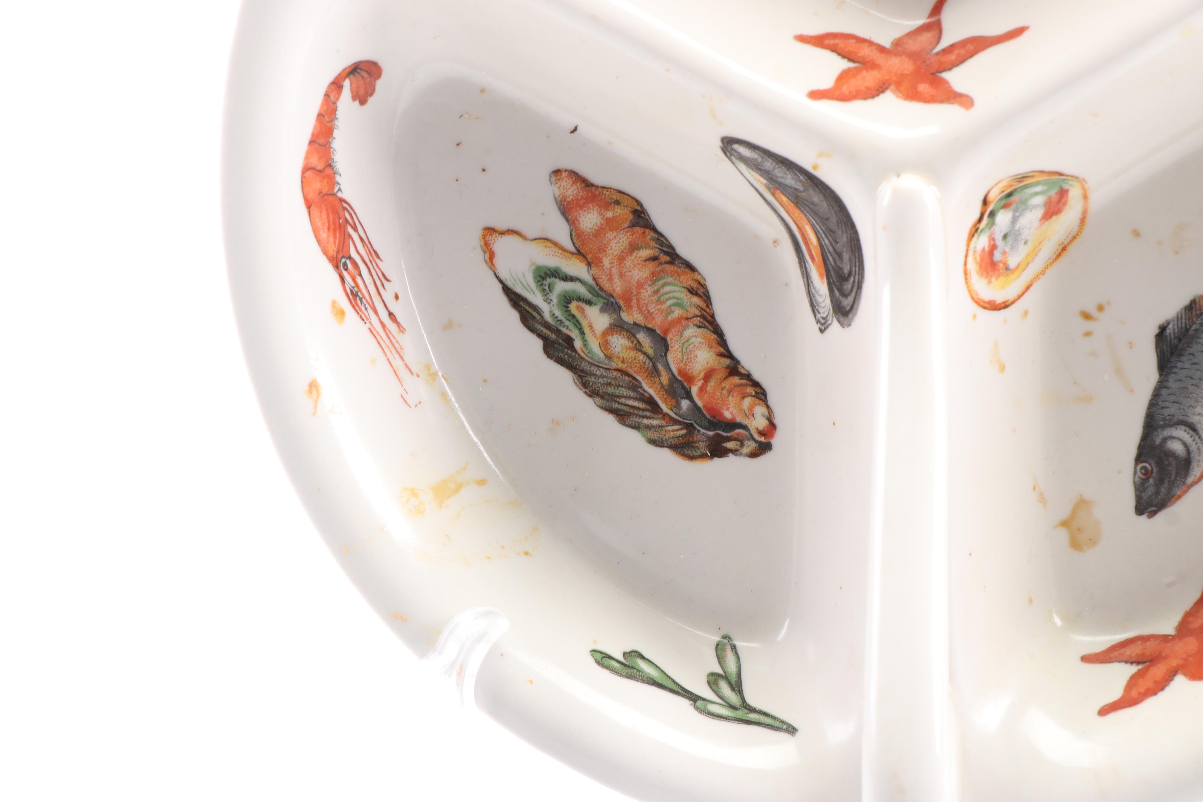 Emaux Limoges Divided Seafood Server With Three-Part Italian Shell Dish