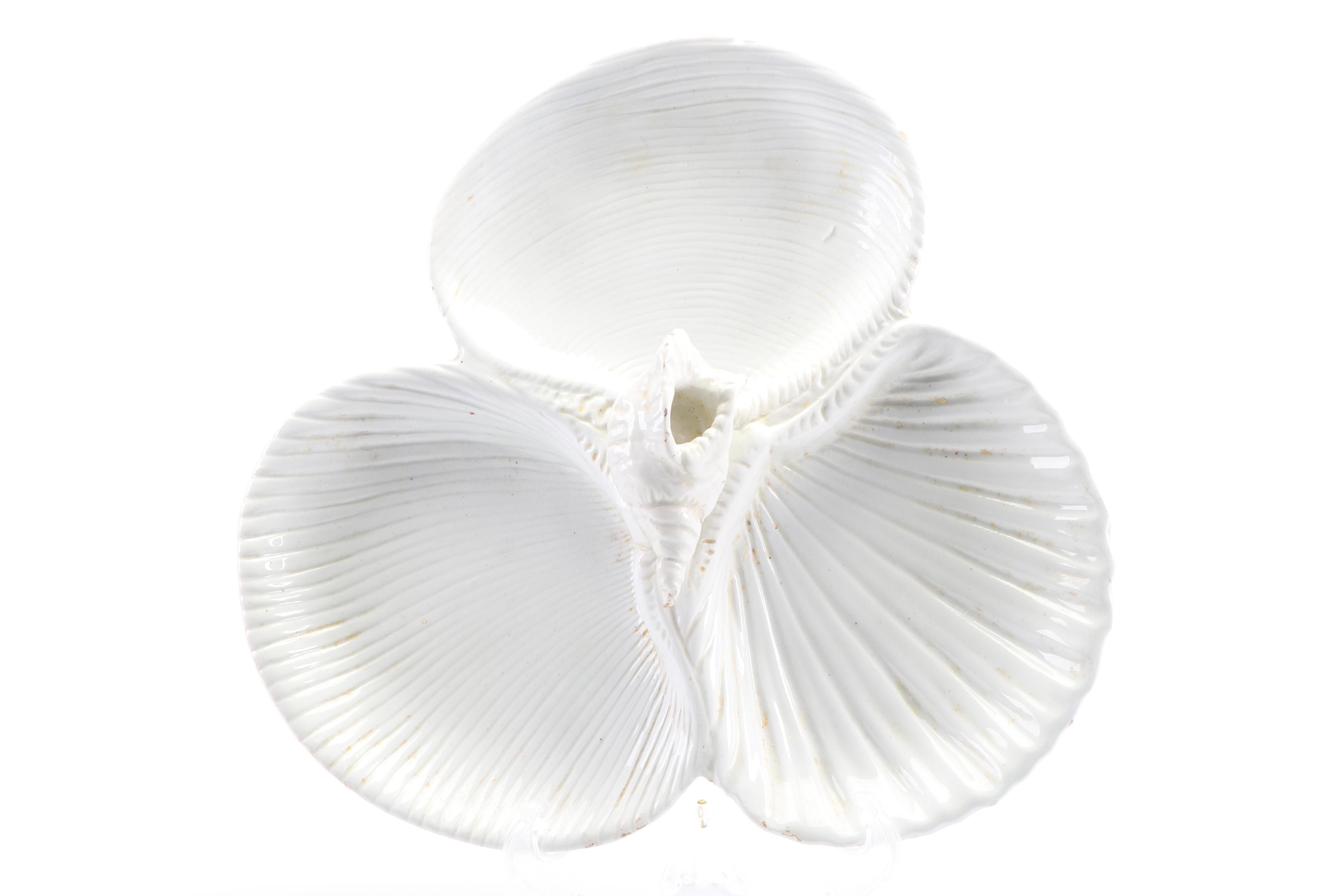 Emaux Limoges Divided Seafood Server With Three-Part Italian Shell Dish