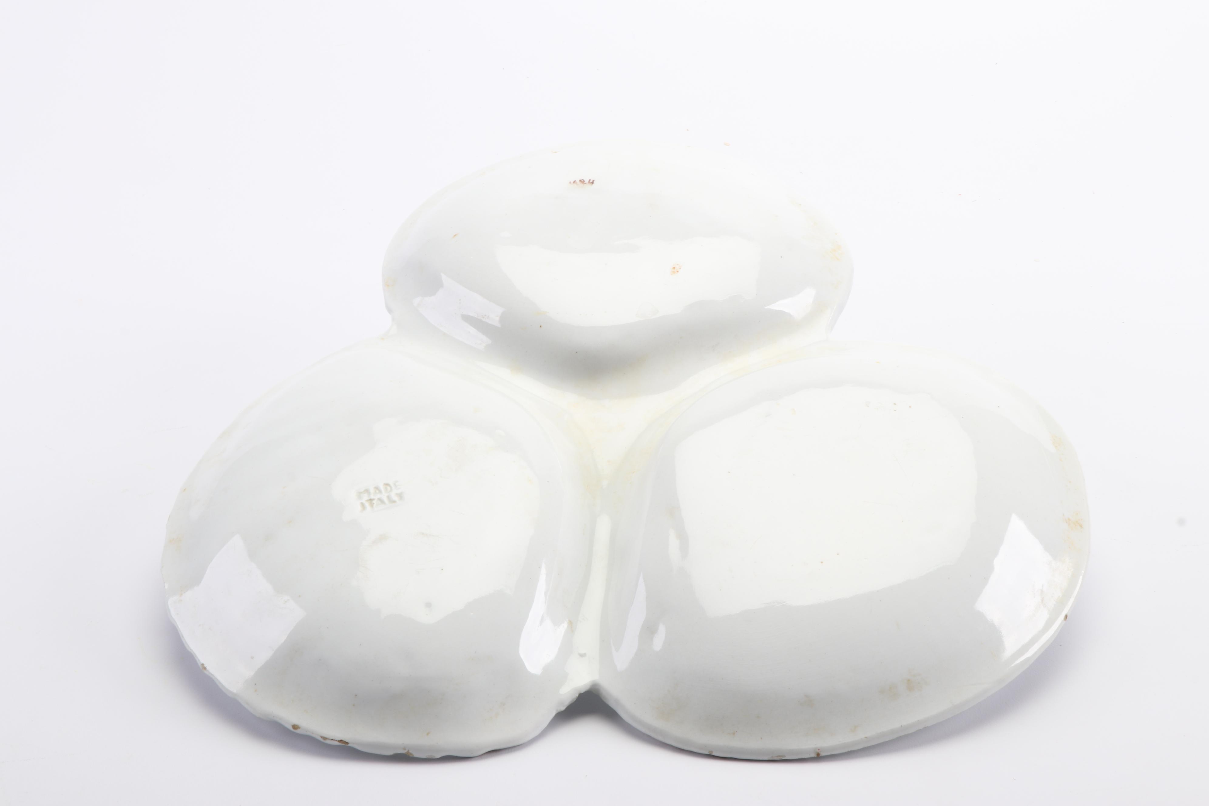 Emaux Limoges Divided Seafood Server With Three-Part Italian Shell Dish