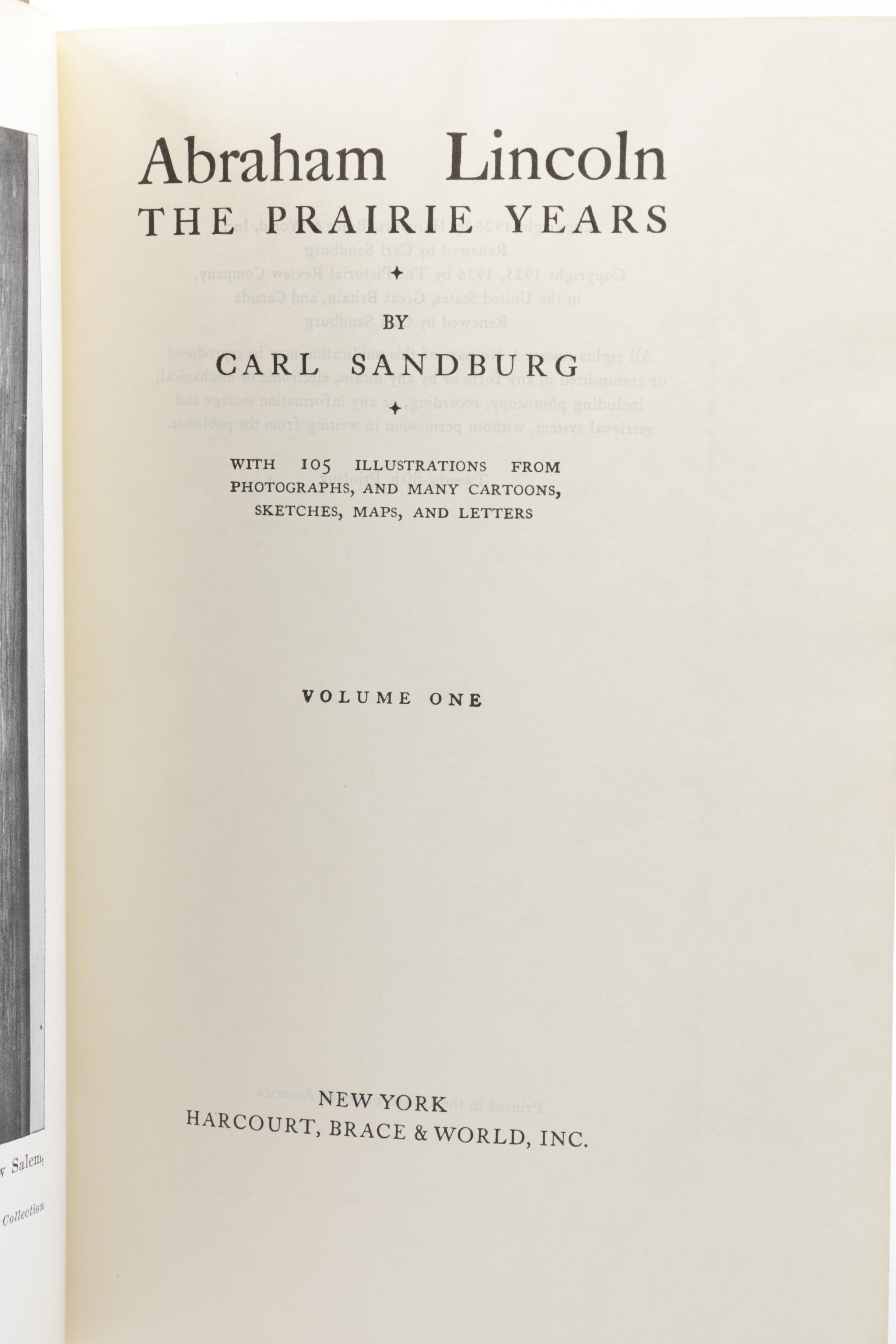 1926 "Abraham Lincoln: The Prairie Years and the War Years" by Carl Sandburg