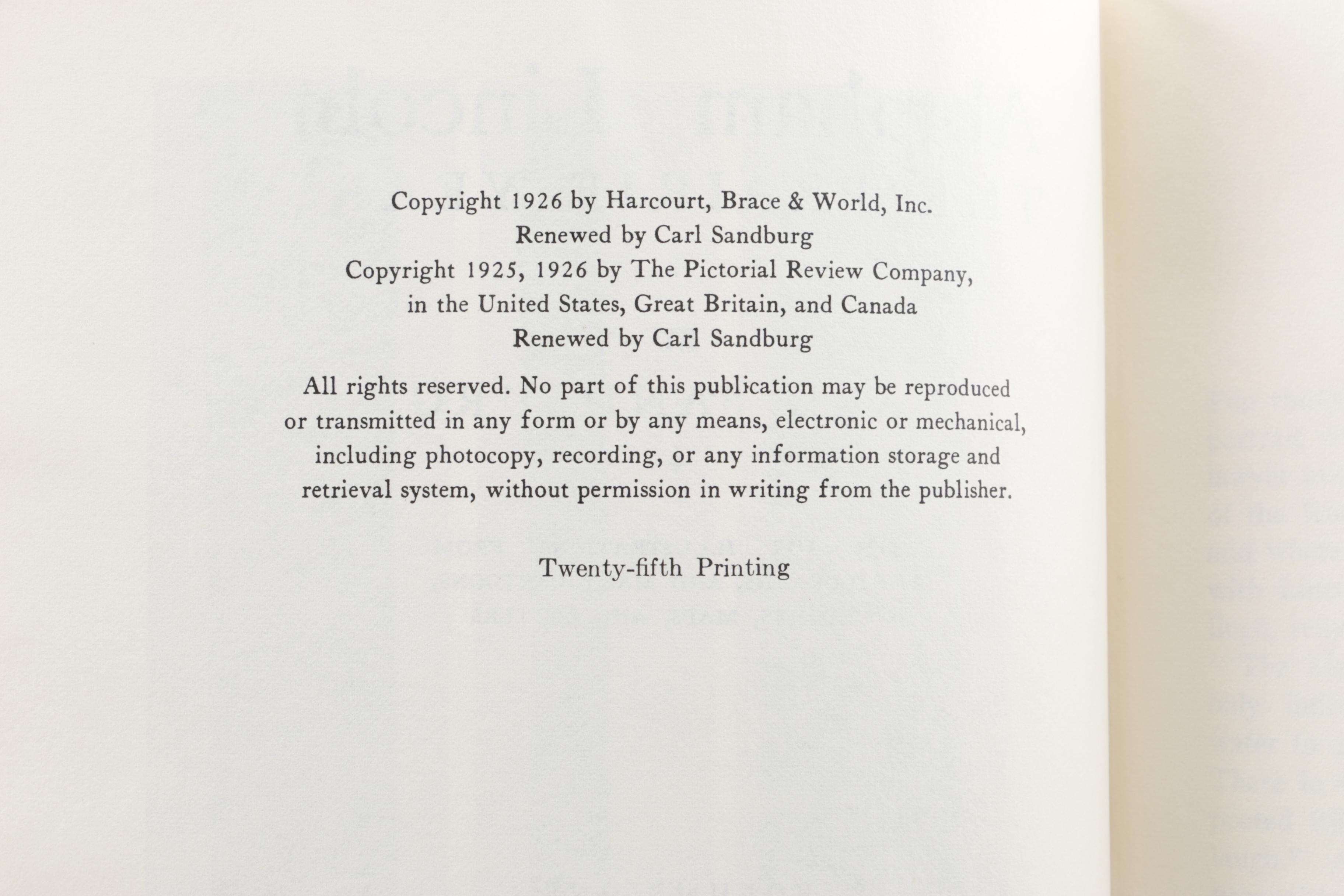 1926 "Abraham Lincoln: The Prairie Years and the War Years" by Carl Sandburg