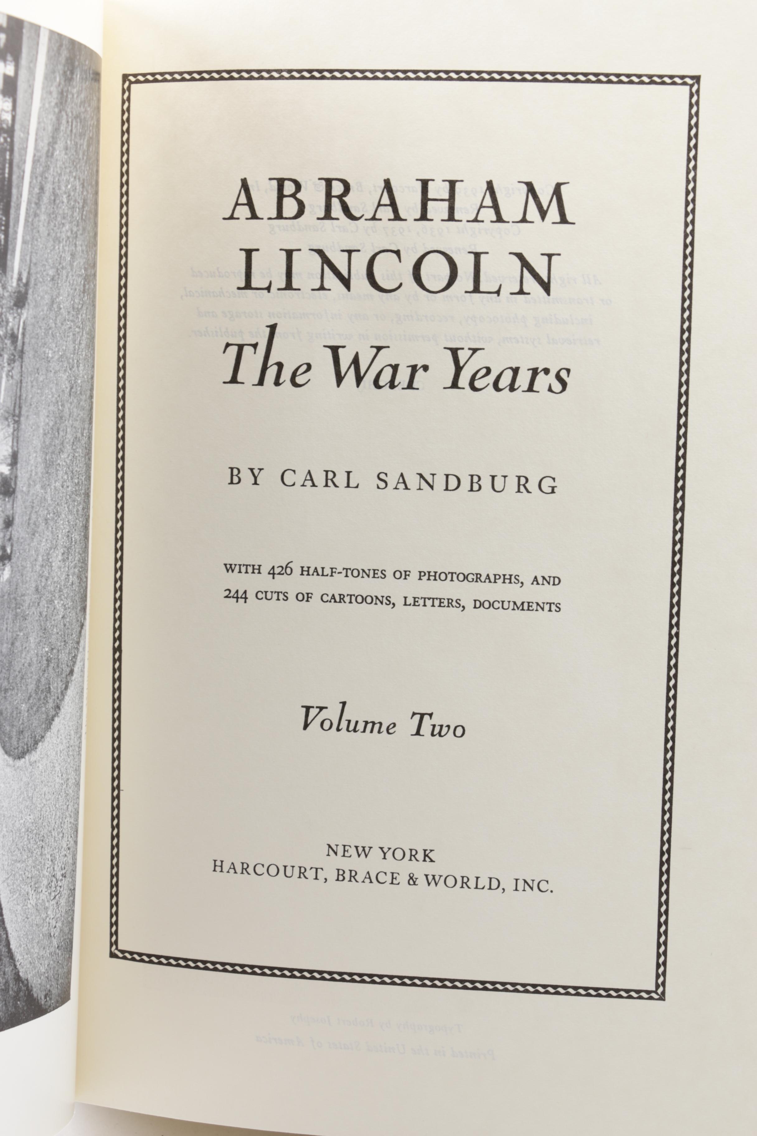 1926 "Abraham Lincoln: The Prairie Years and the War Years" by Carl Sandburg