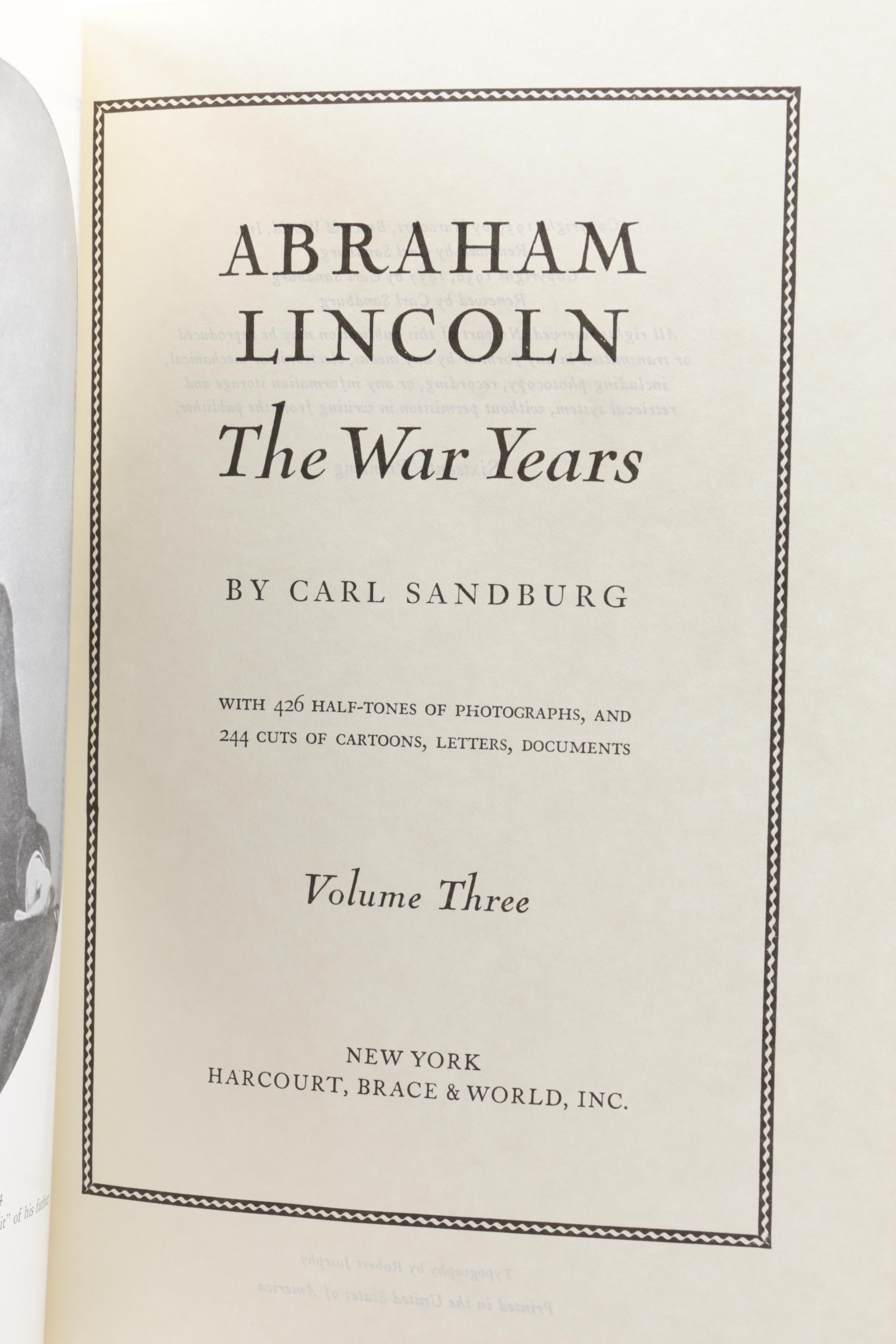 1926 "Abraham Lincoln: The Prairie Years and the War Years" by Carl Sandburg