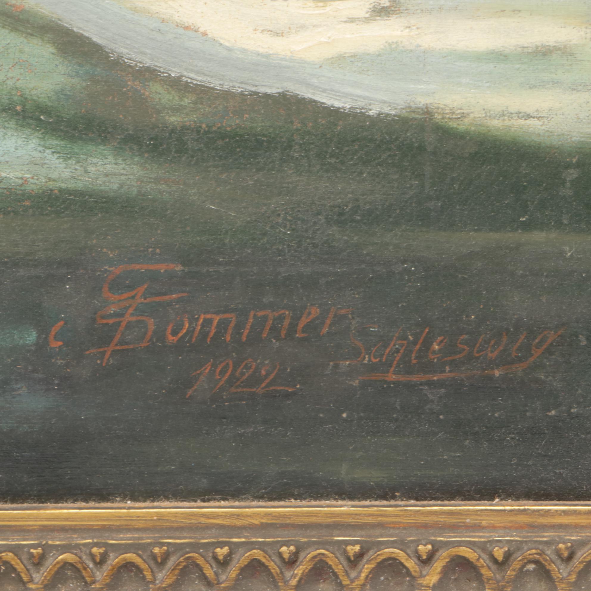 1922 Oil Painting of Woman Kneeling at Cross