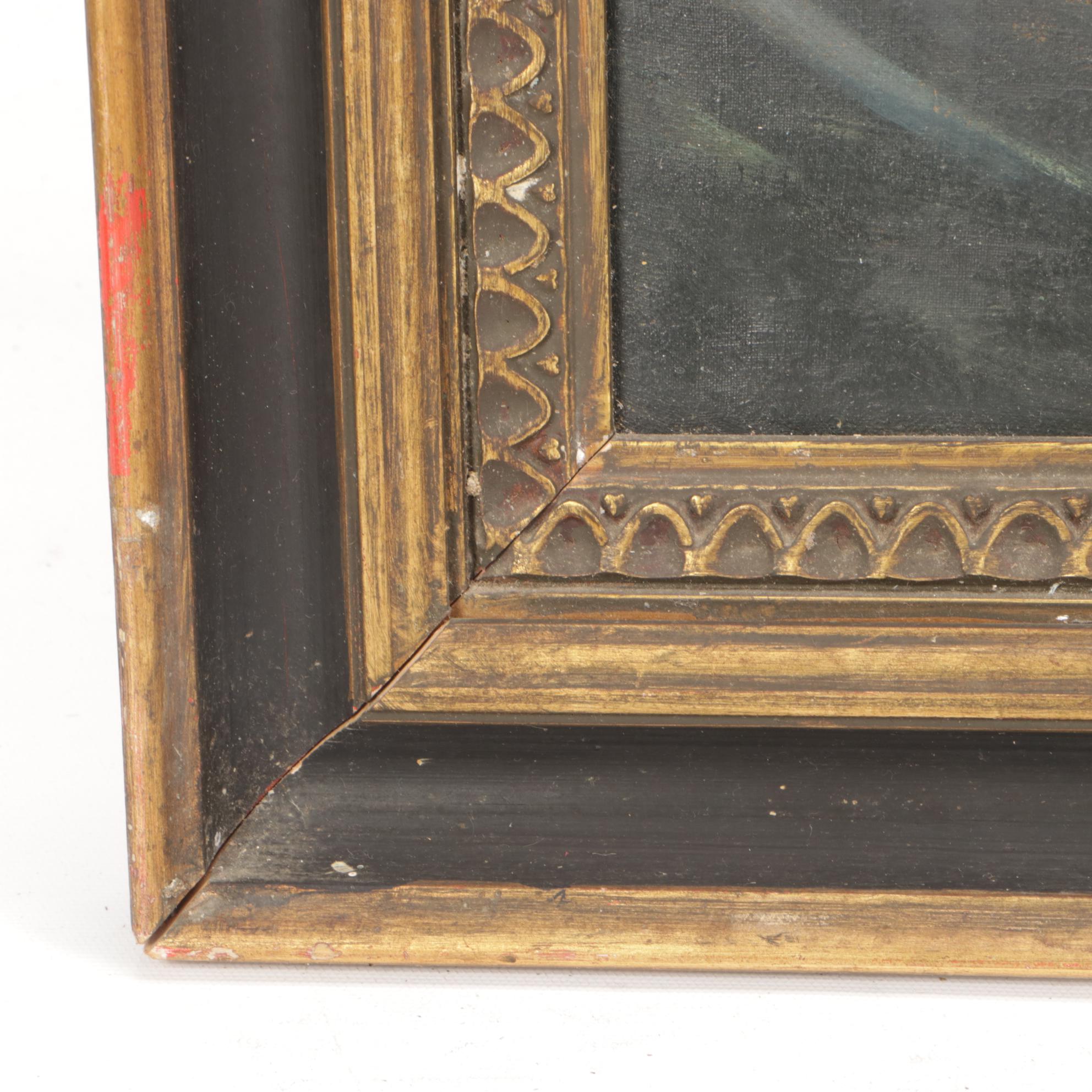 1922 Oil Painting of Woman Kneeling at Cross