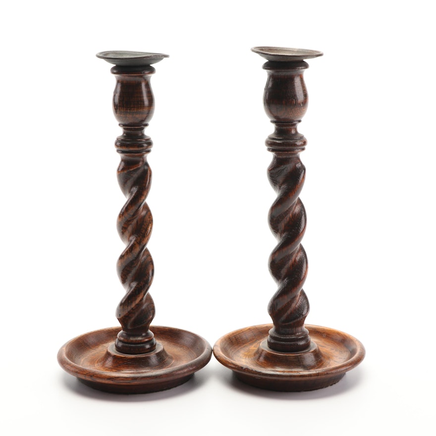 Wood Barley Twist Candlesticks