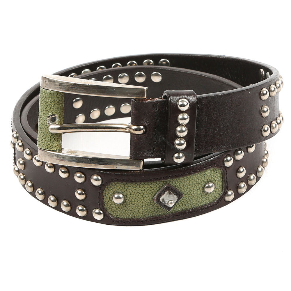 Men's Prada Leather and Shagreen Studded Belt