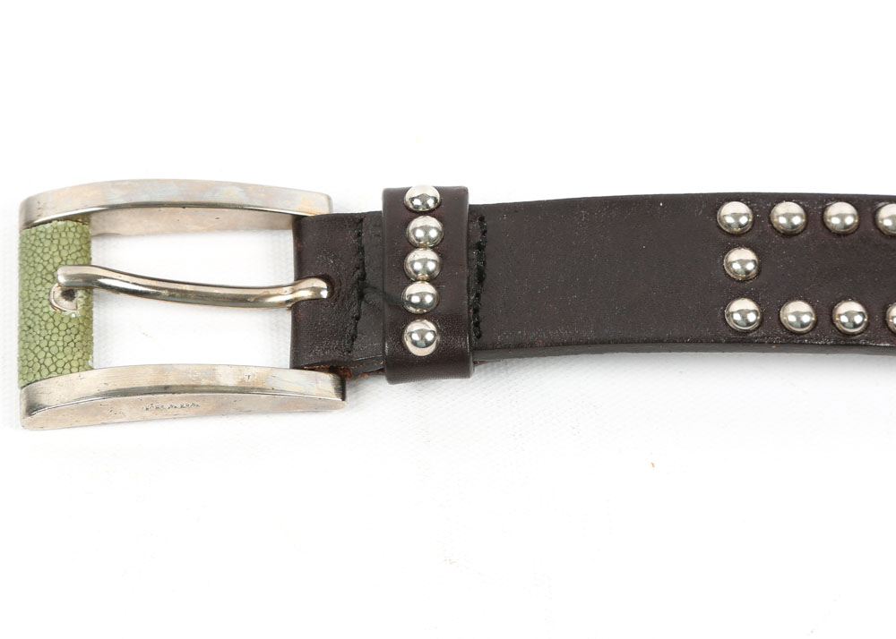 Men's Prada Leather and Shagreen Studded Belt