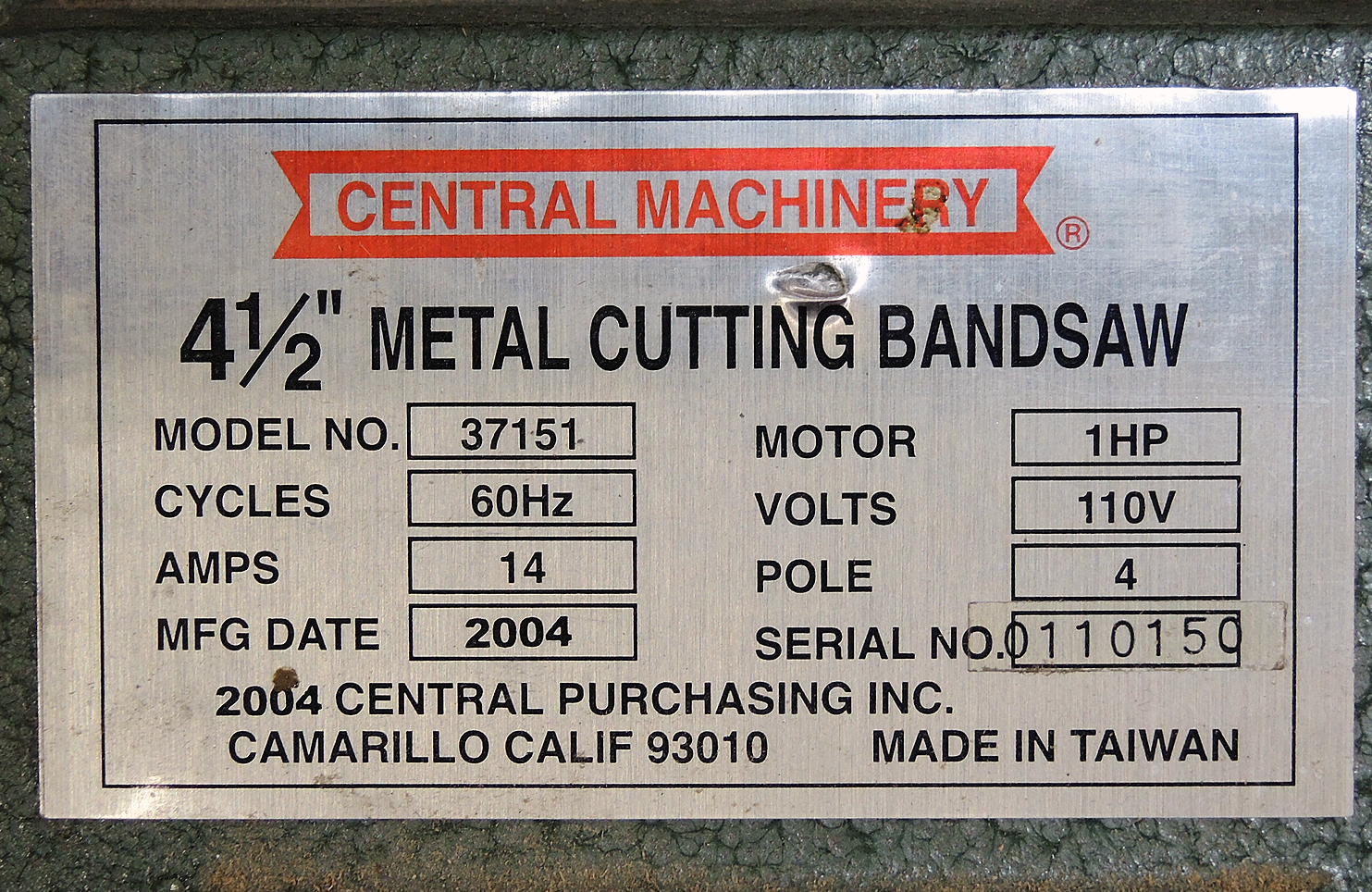 Metal Cutting Band Saw by Central Machinery