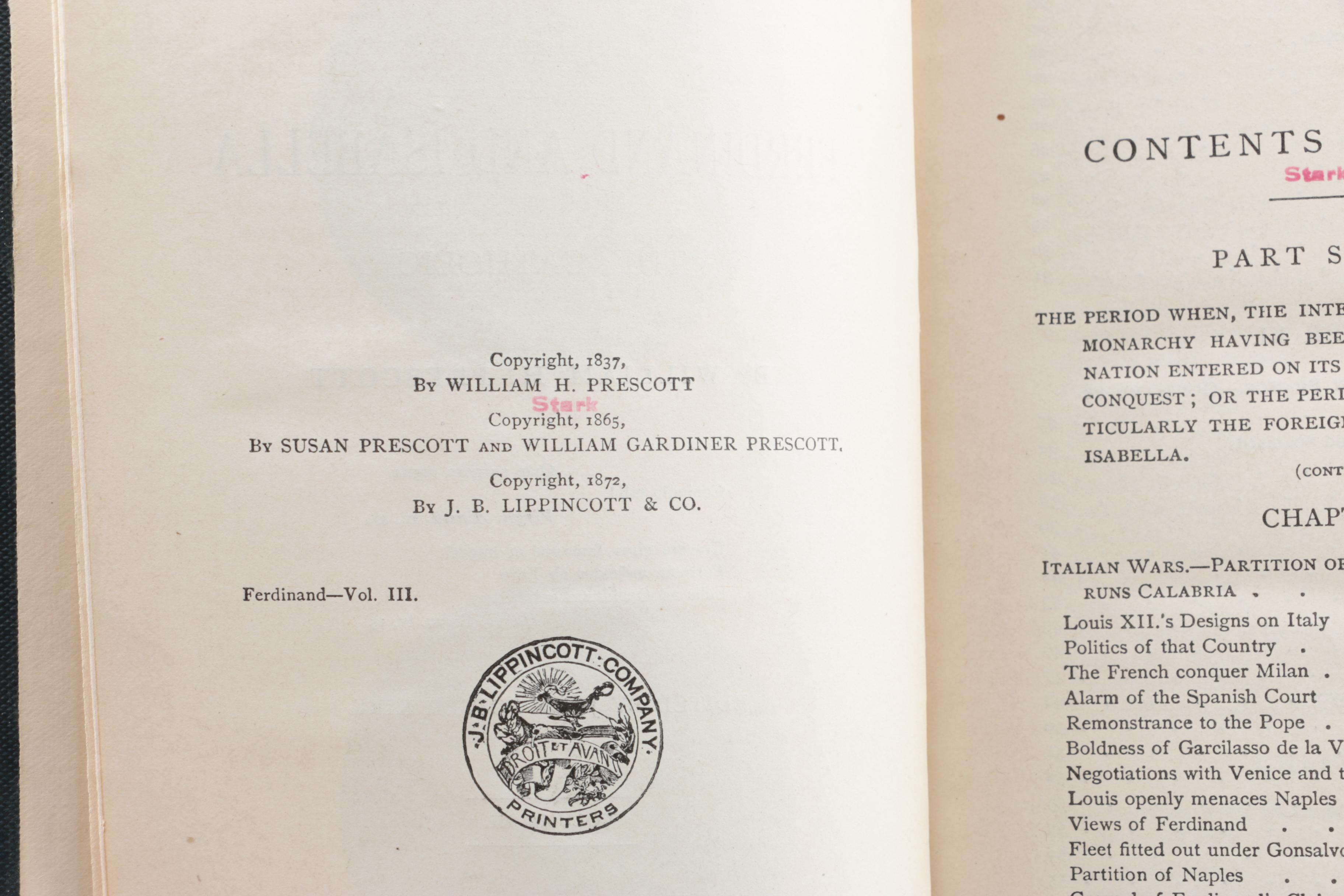 1872 "History of the Reign of Ferdinand and Isabella" by William H. Prescott