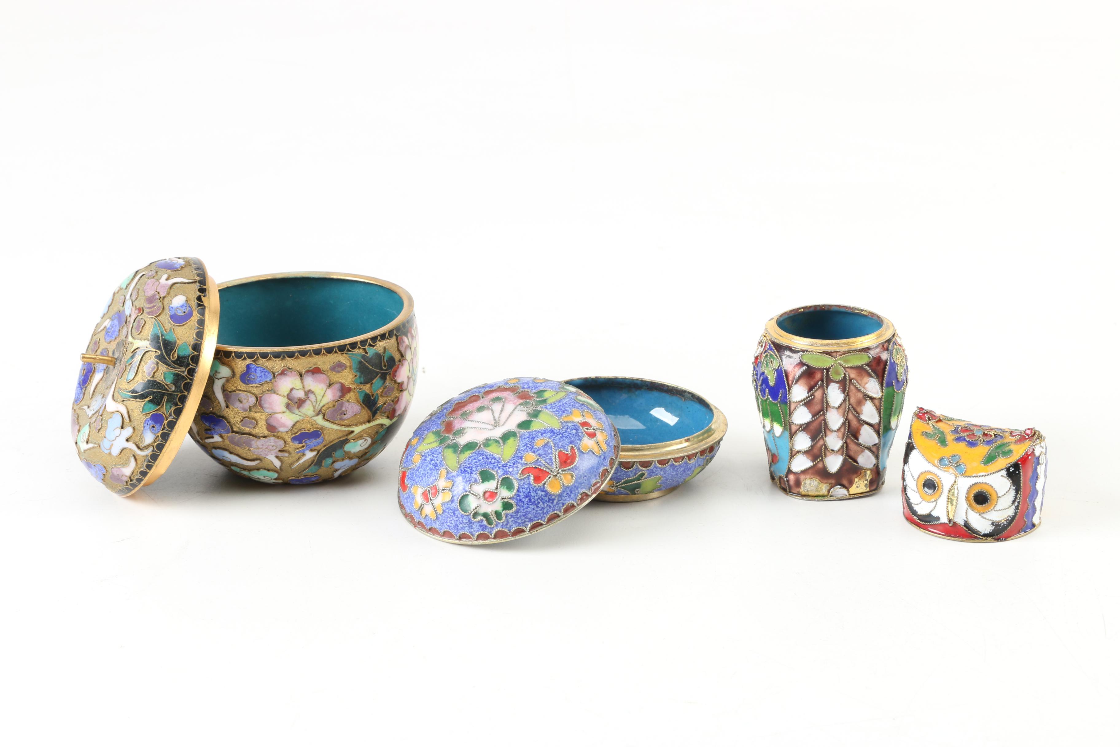 Chinese Cloisonné Vases and Trinket Boxes