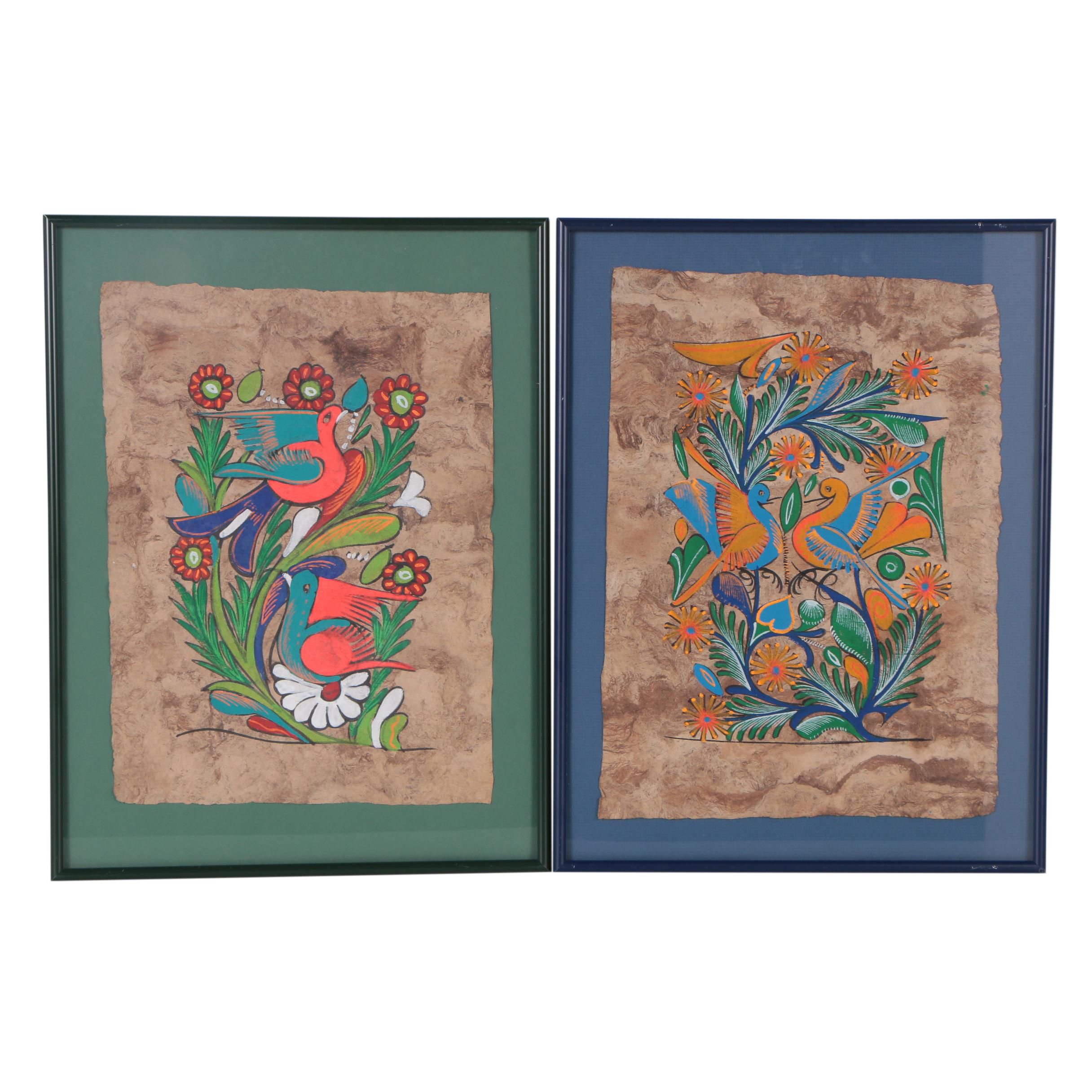 Mexican Style Amate Bark Paintings