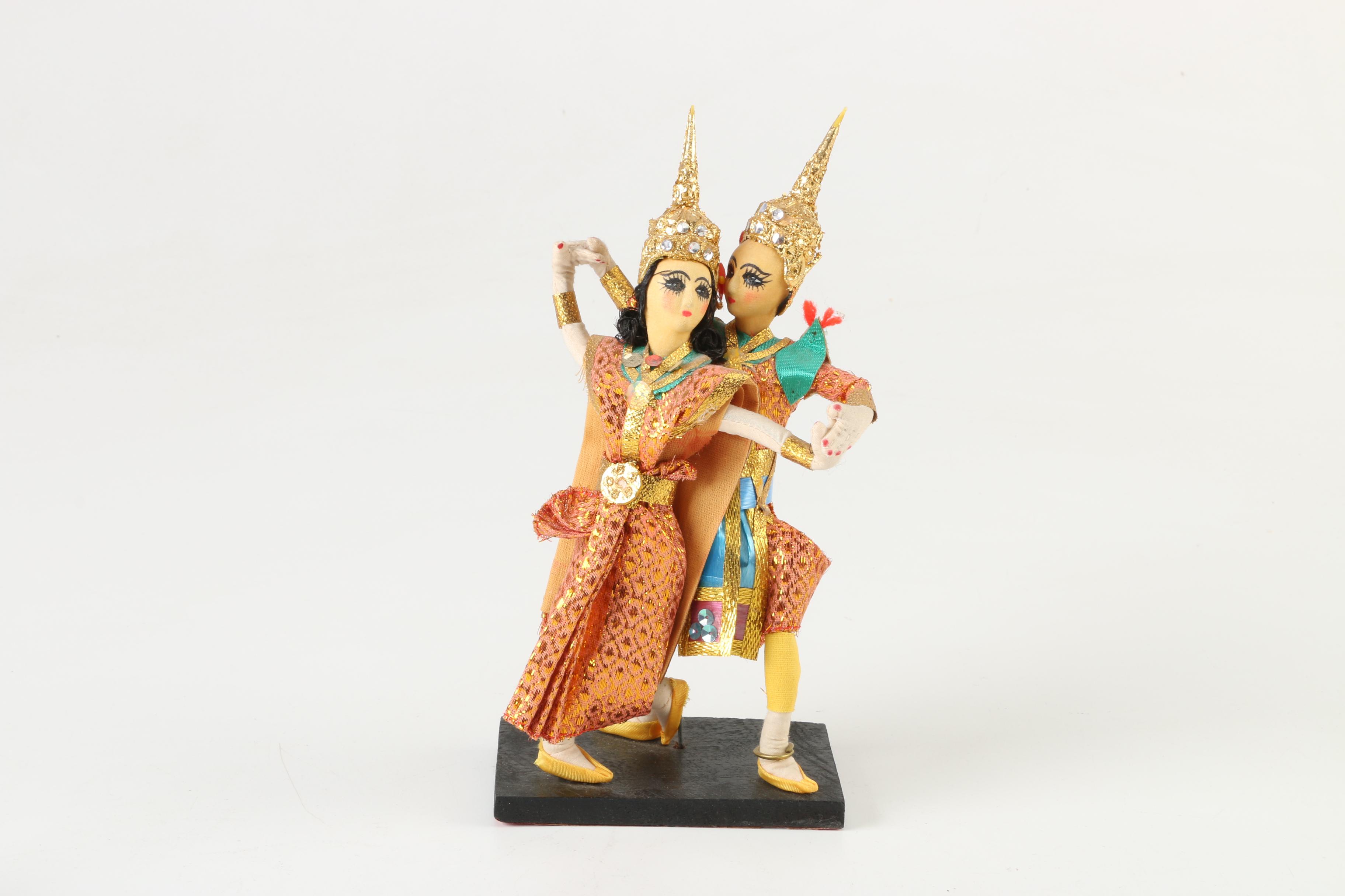 Women's Khussa Shoes with Thai Dancer Figurines and Elephant Figurine