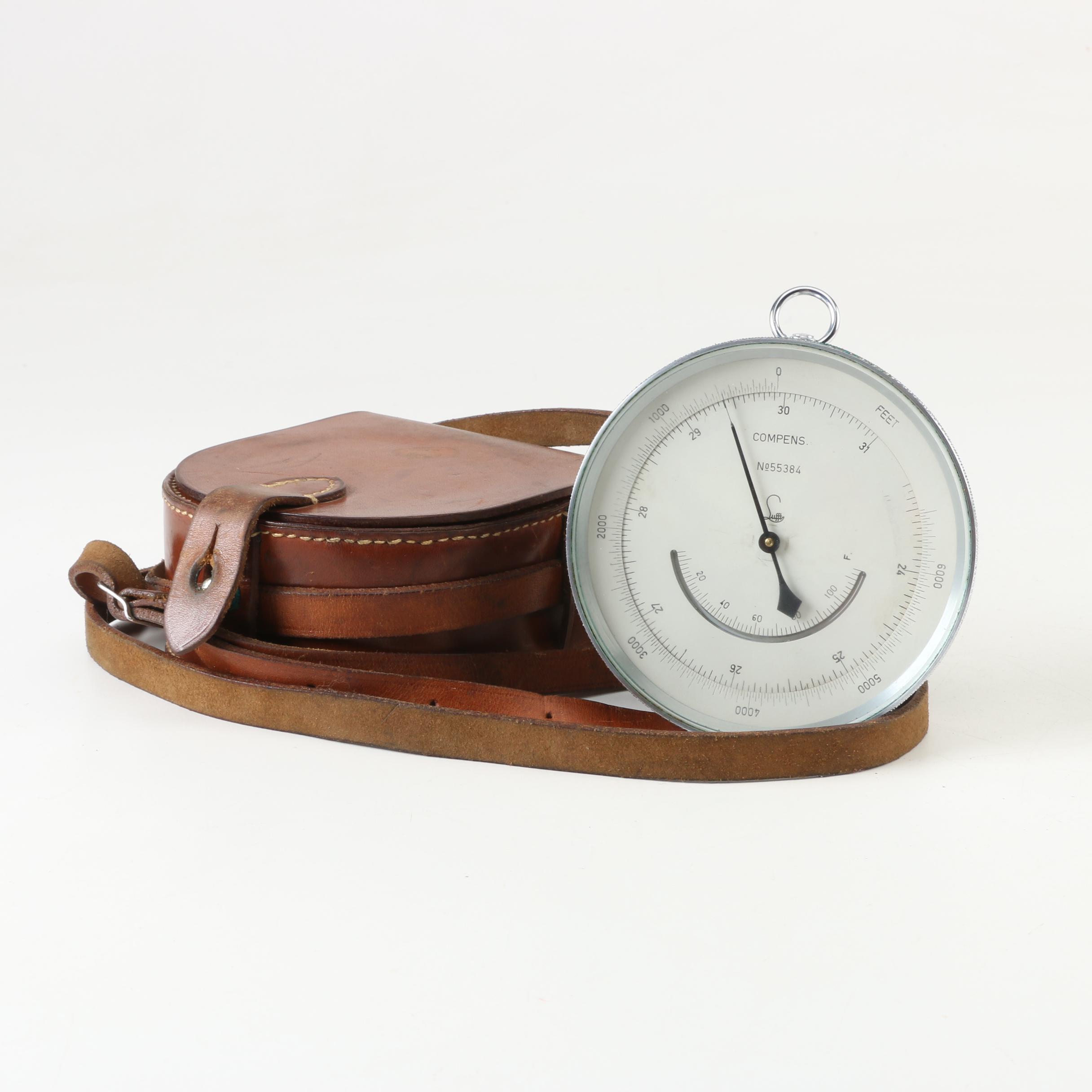 Lufft Pocket Barometer Altimeter with Leather Case, circa Early 20th Century