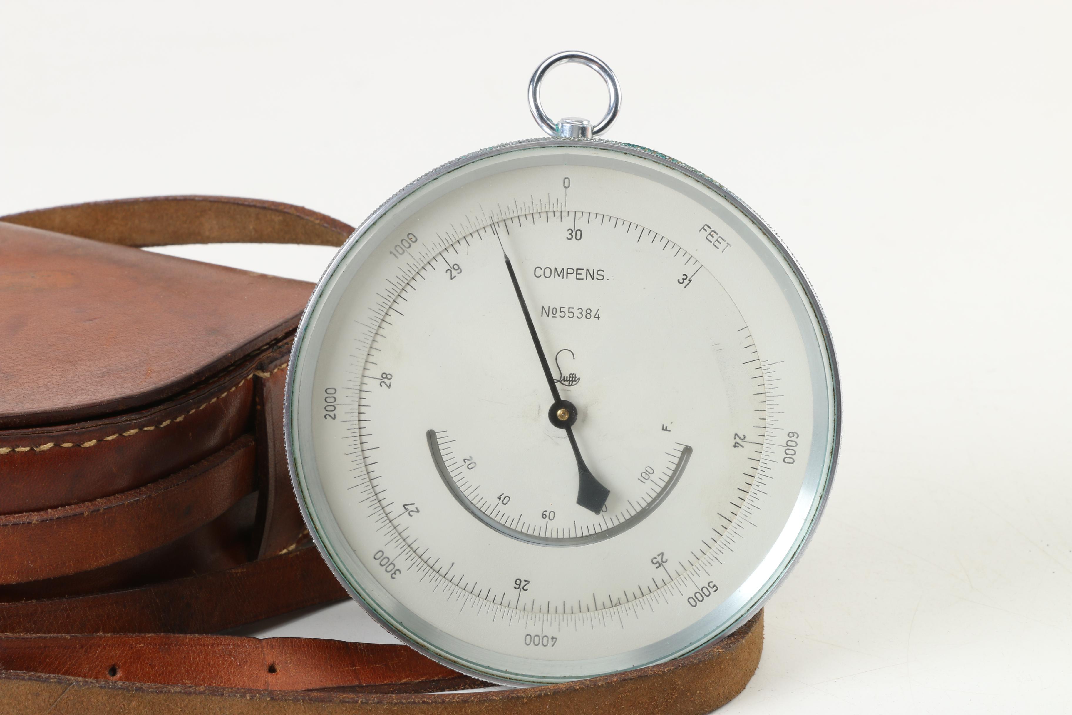 Lufft Pocket Barometer Altimeter with Leather Case, circa Early 20th Century