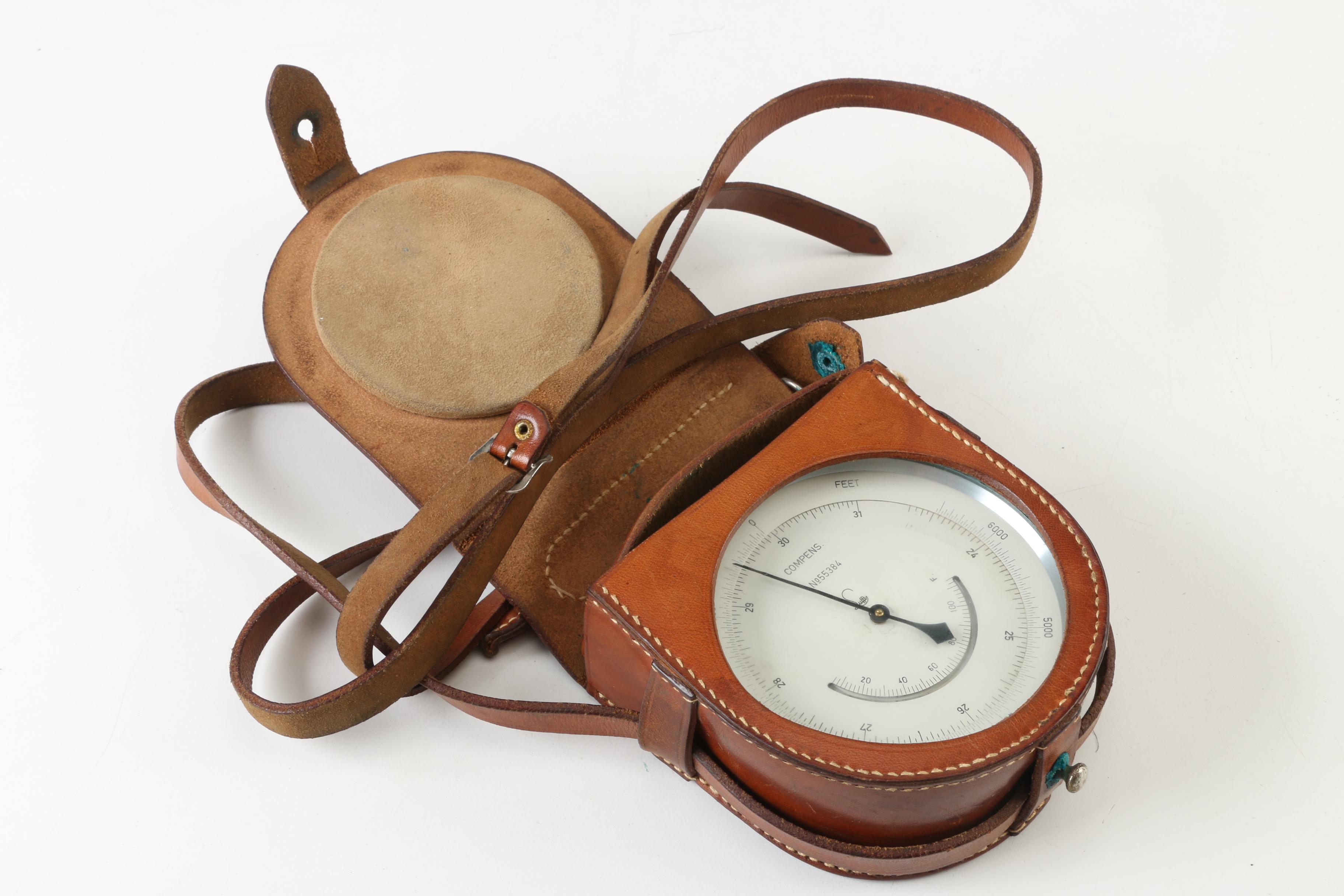 Lufft Pocket Barometer Altimeter with Leather Case, circa Early 20th Century