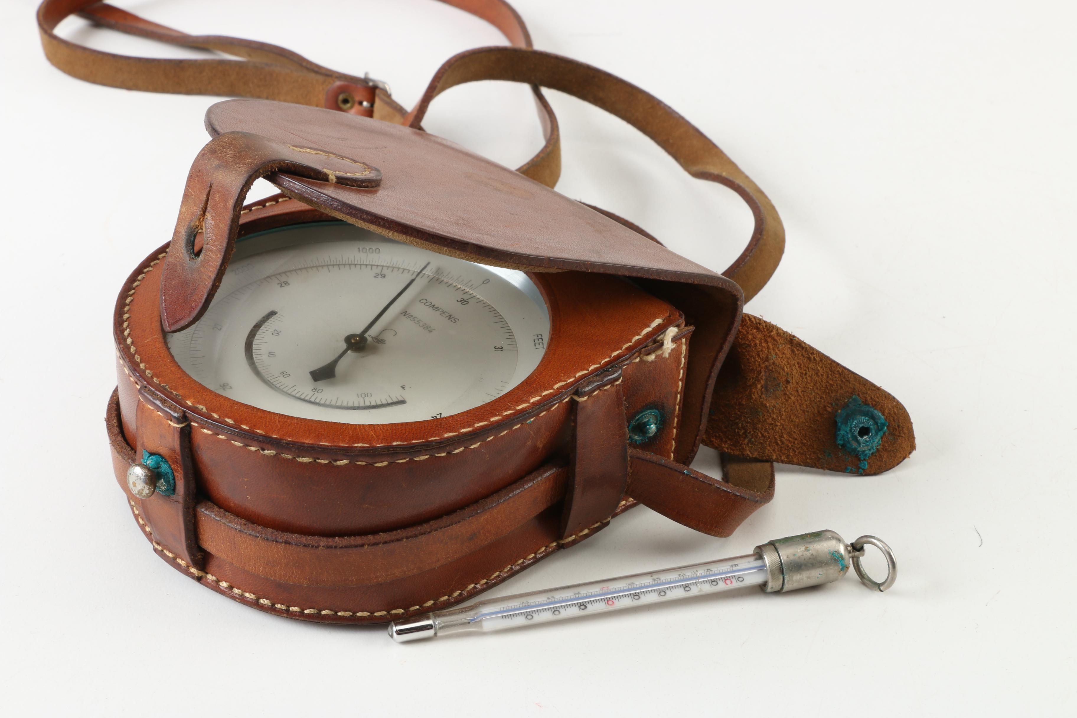 Lufft Pocket Barometer Altimeter with Leather Case, circa Early 20th Century