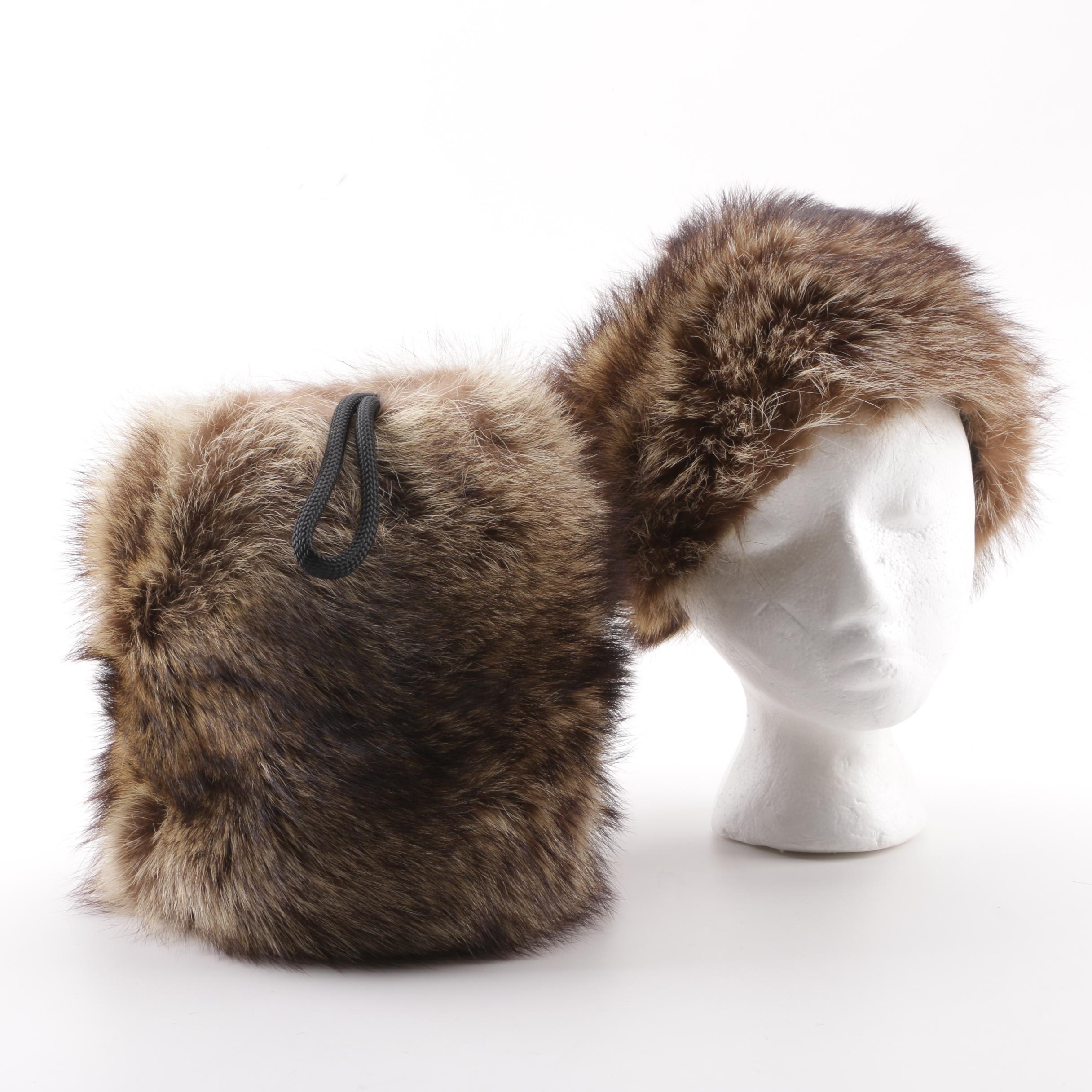 Vintage Mr. D' Racoon Fur Hat with Racoon Fur Muff