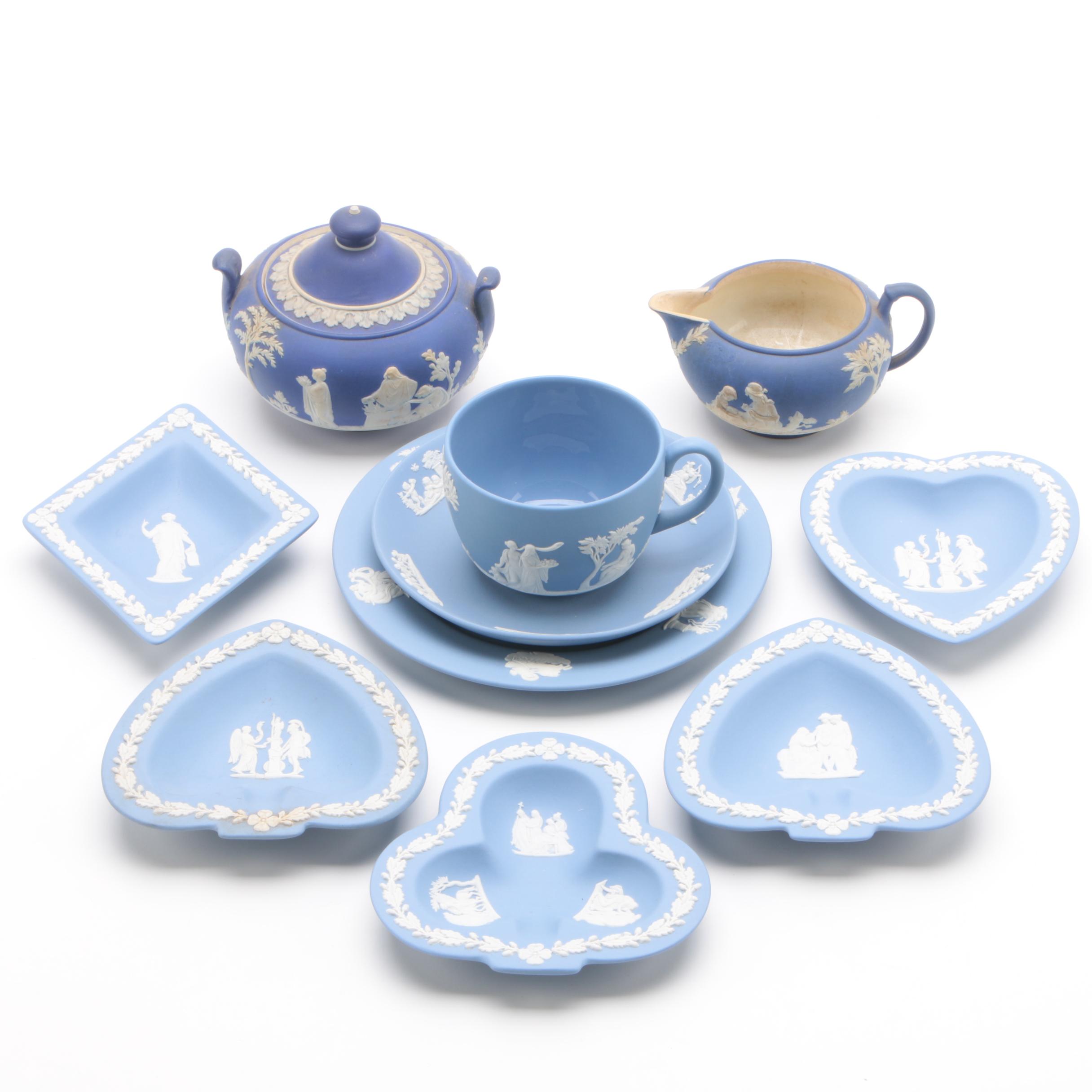 Wedgwood Jasperware Pin Trays and Tableware including Antique Sugar Bowl