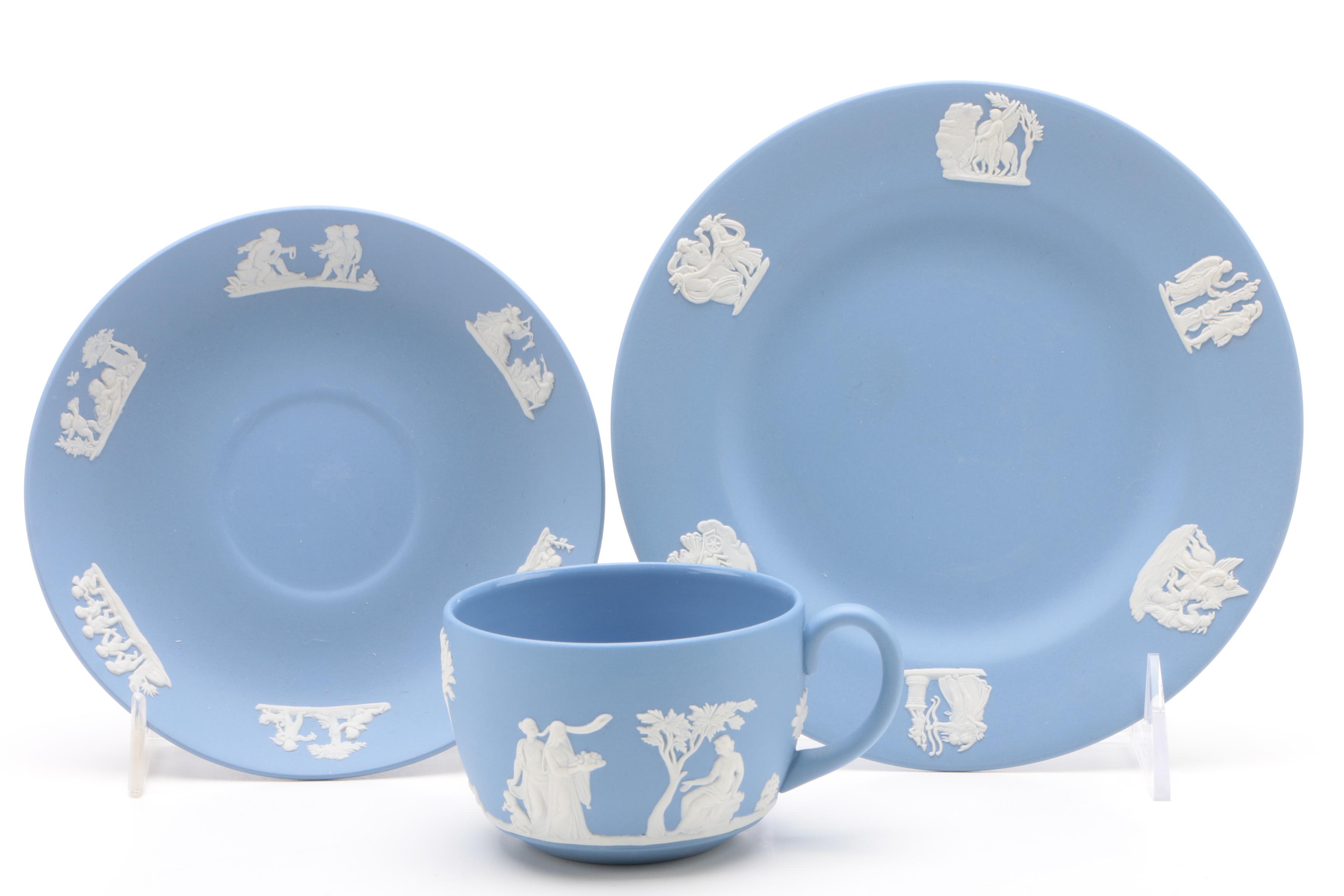 Wedgwood Jasperware Pin Trays and Tableware including Antique Sugar Bowl