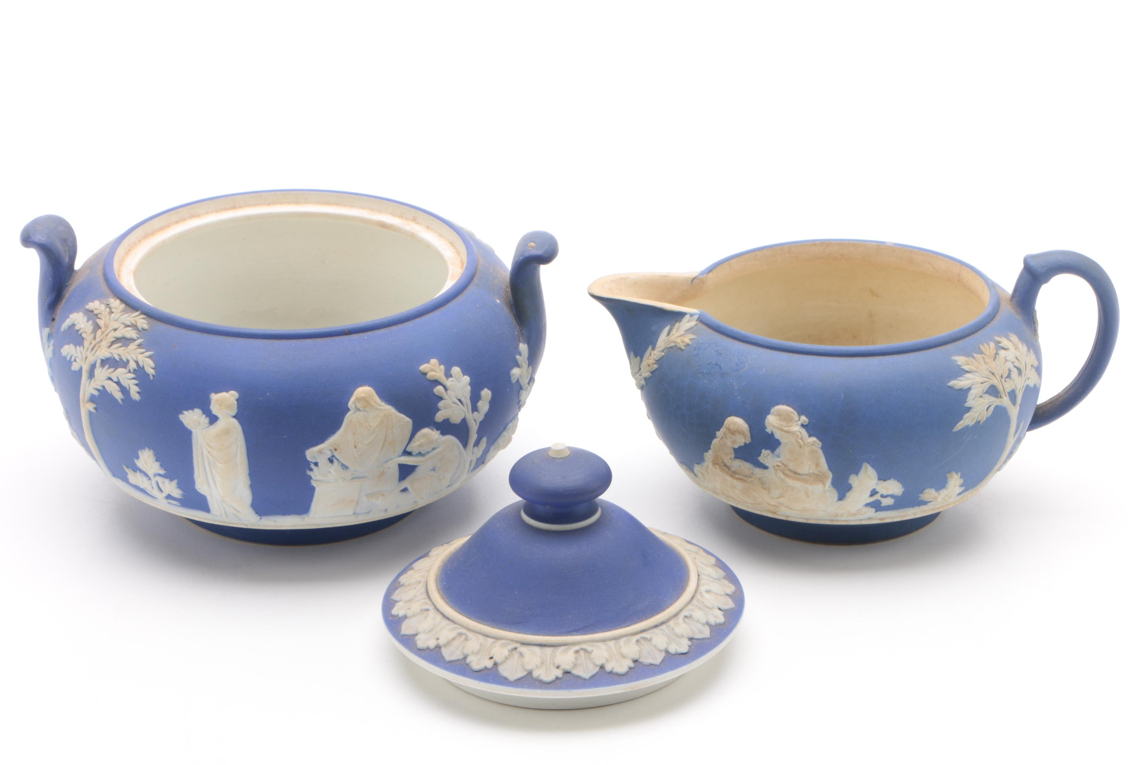 Wedgwood Jasperware Pin Trays and Tableware including Antique Sugar Bowl