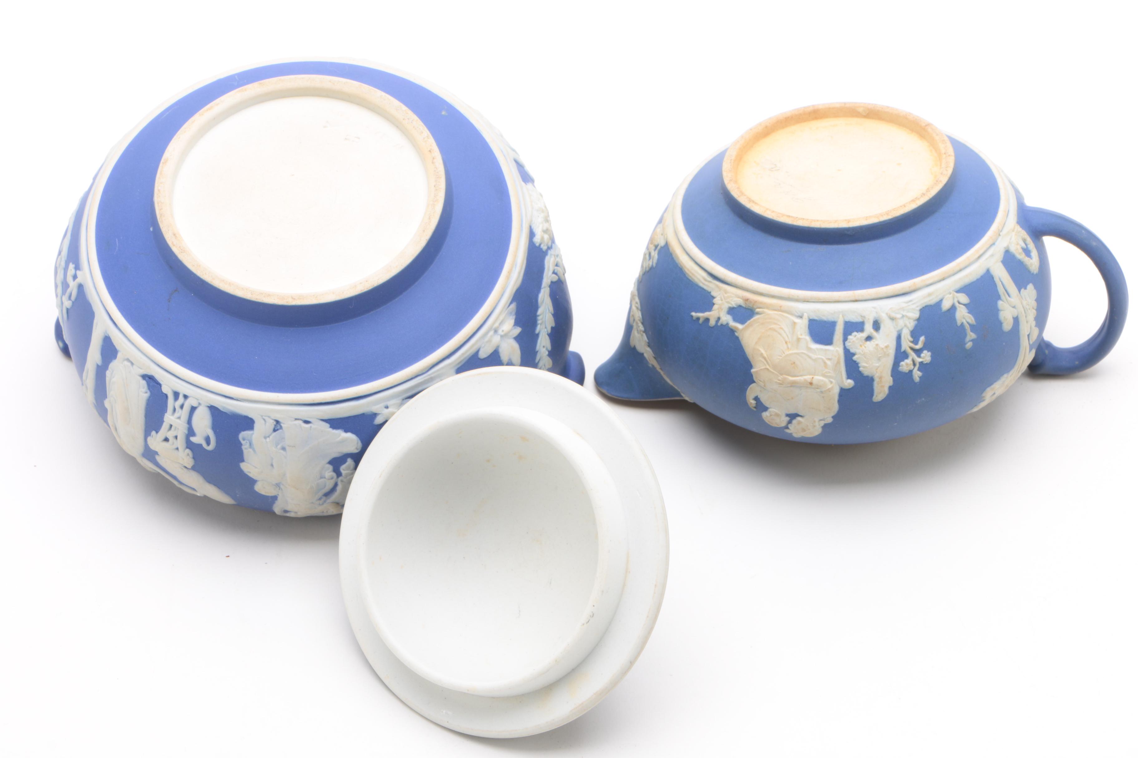 Wedgwood Jasperware Pin Trays and Tableware including Antique Sugar Bowl