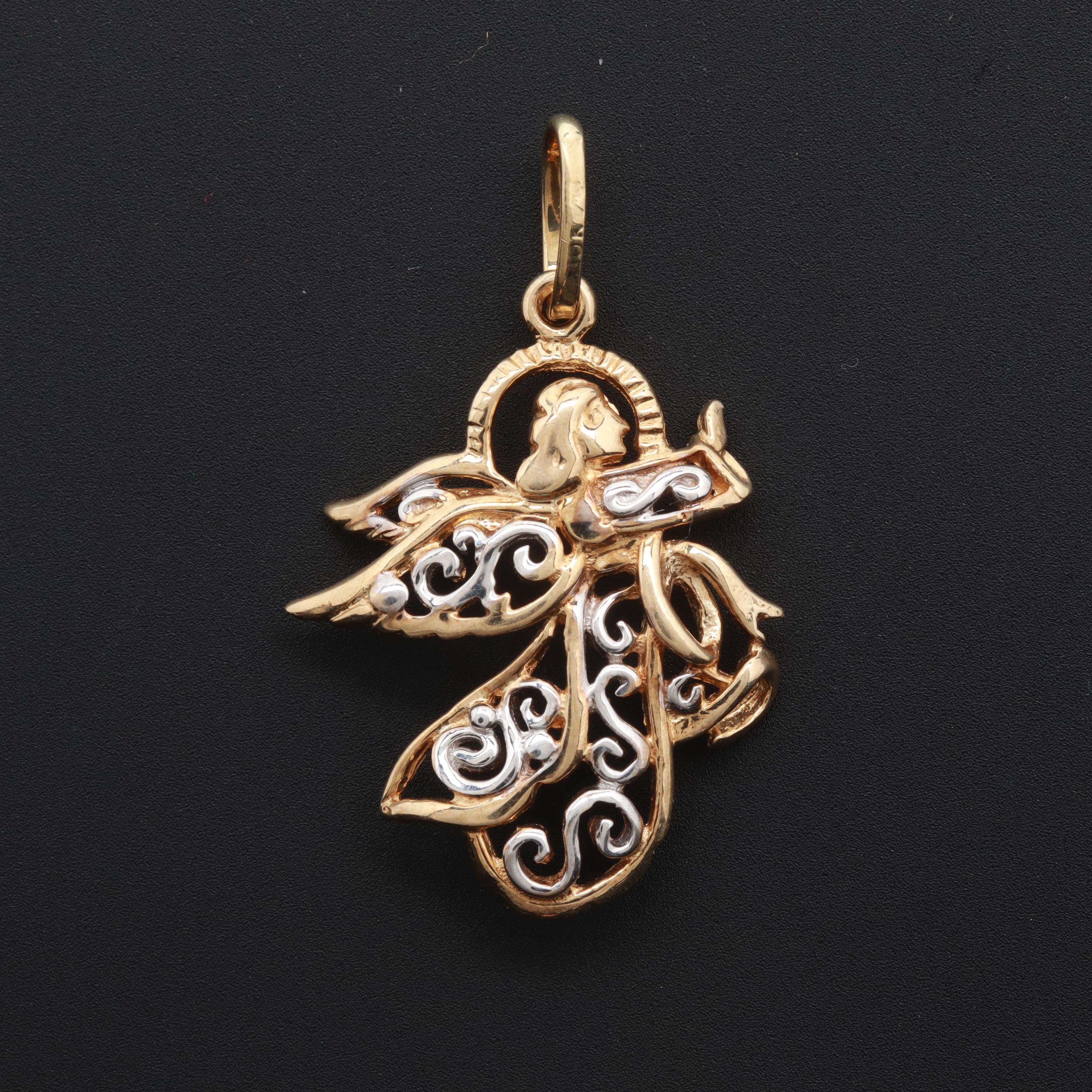 10K Yellow and White Gold Angel Pendant