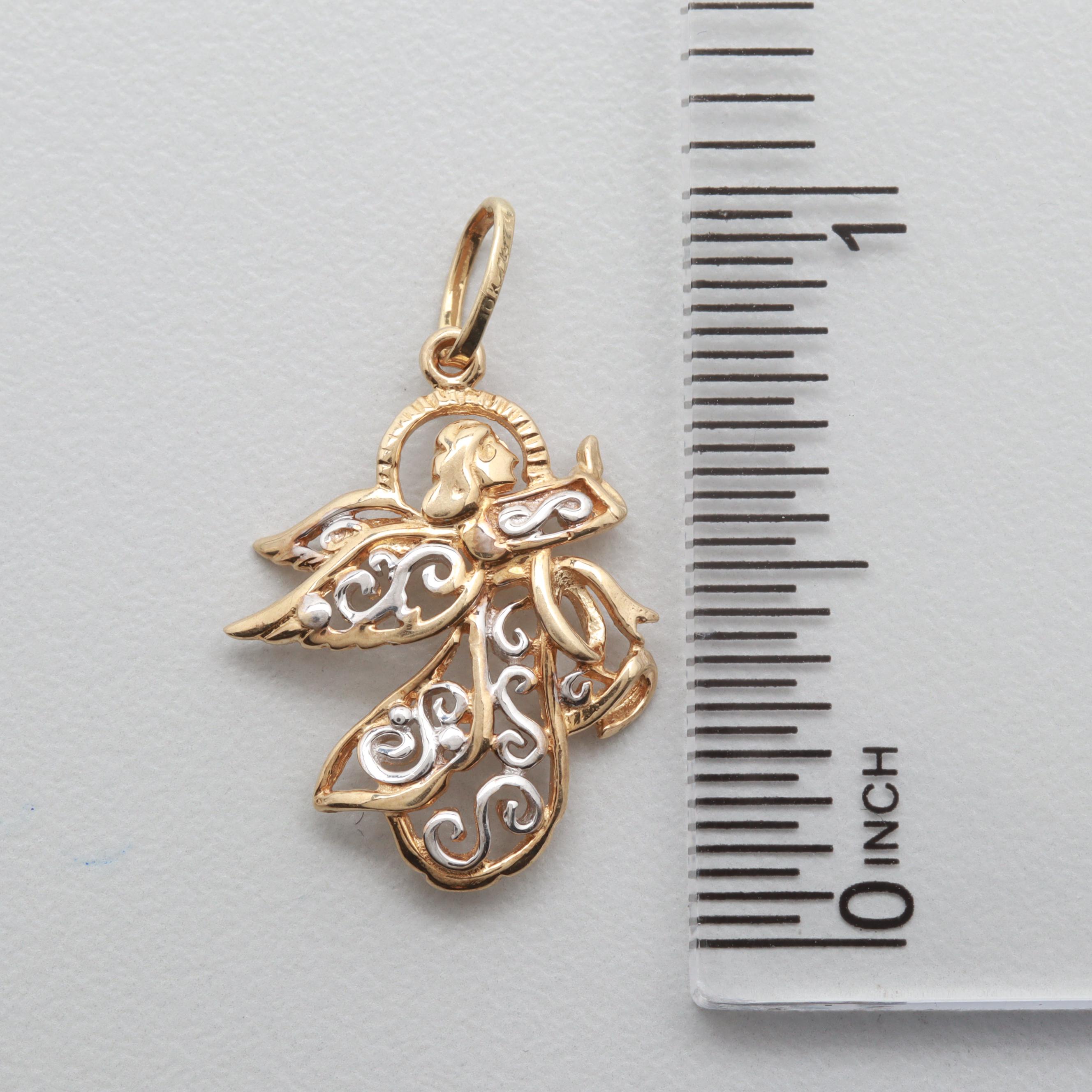 10K Yellow and White Gold Angel Pendant