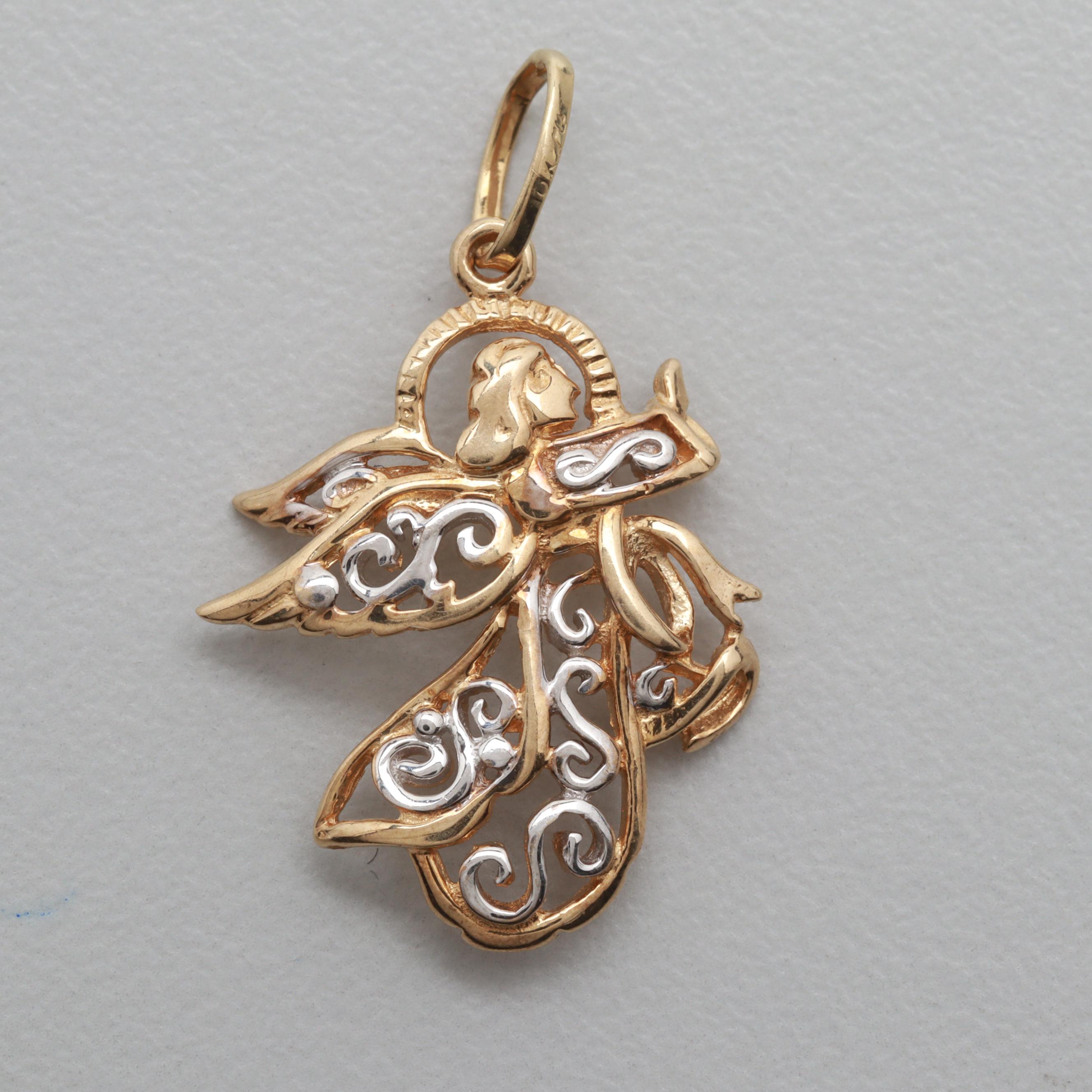 10K Yellow and White Gold Angel Pendant