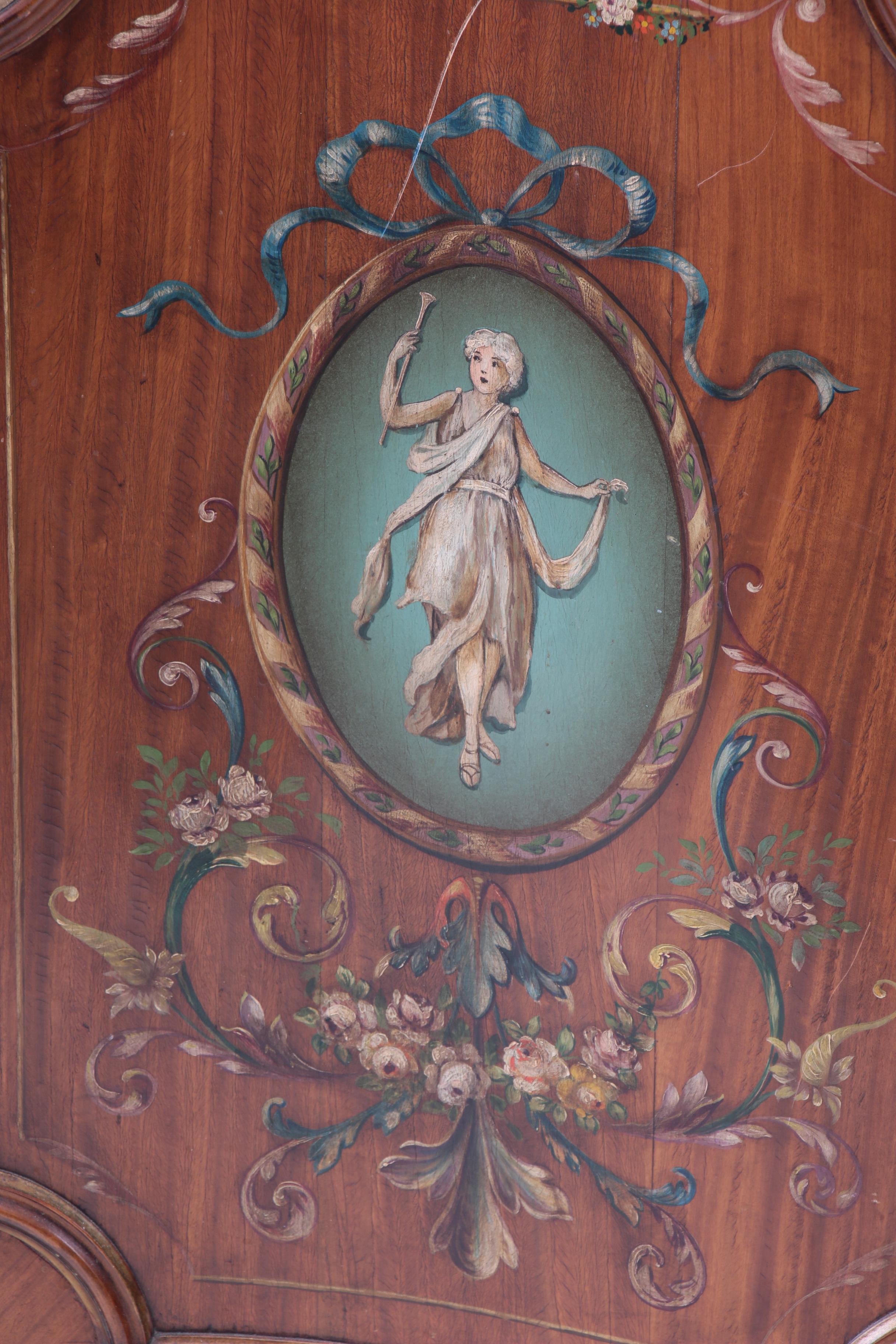 Neoclassical Painted Linen Cabinet, Style of Robert Adam, Early 20th Century