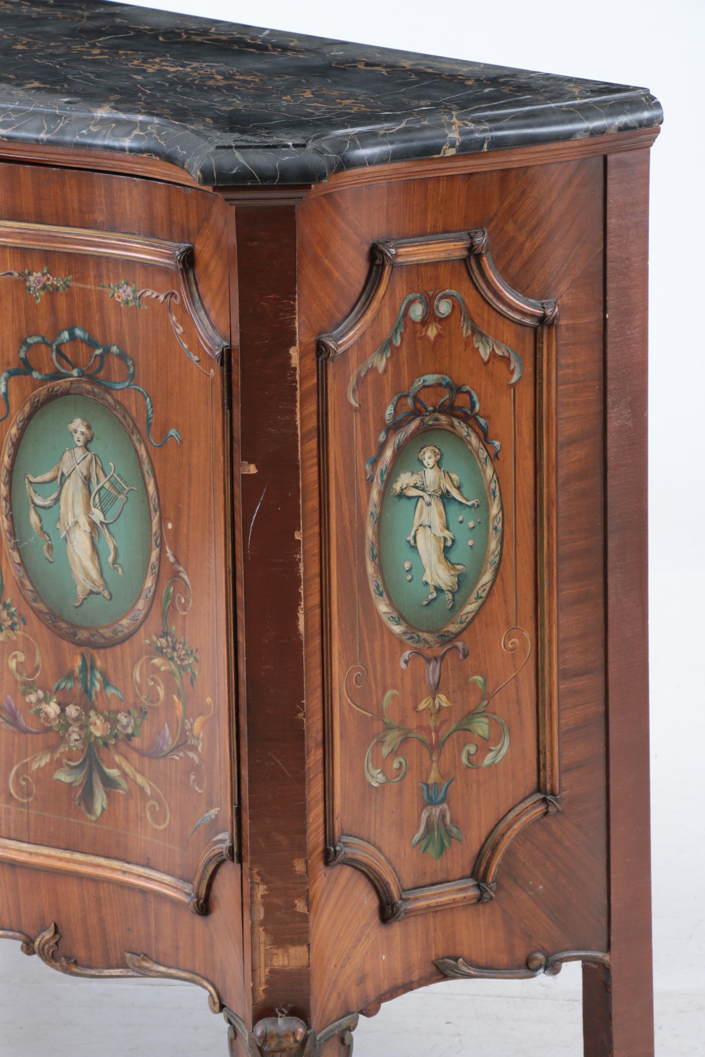 Neoclassical Painted Linen Cabinet, Style of Robert Adam, Early 20th Century