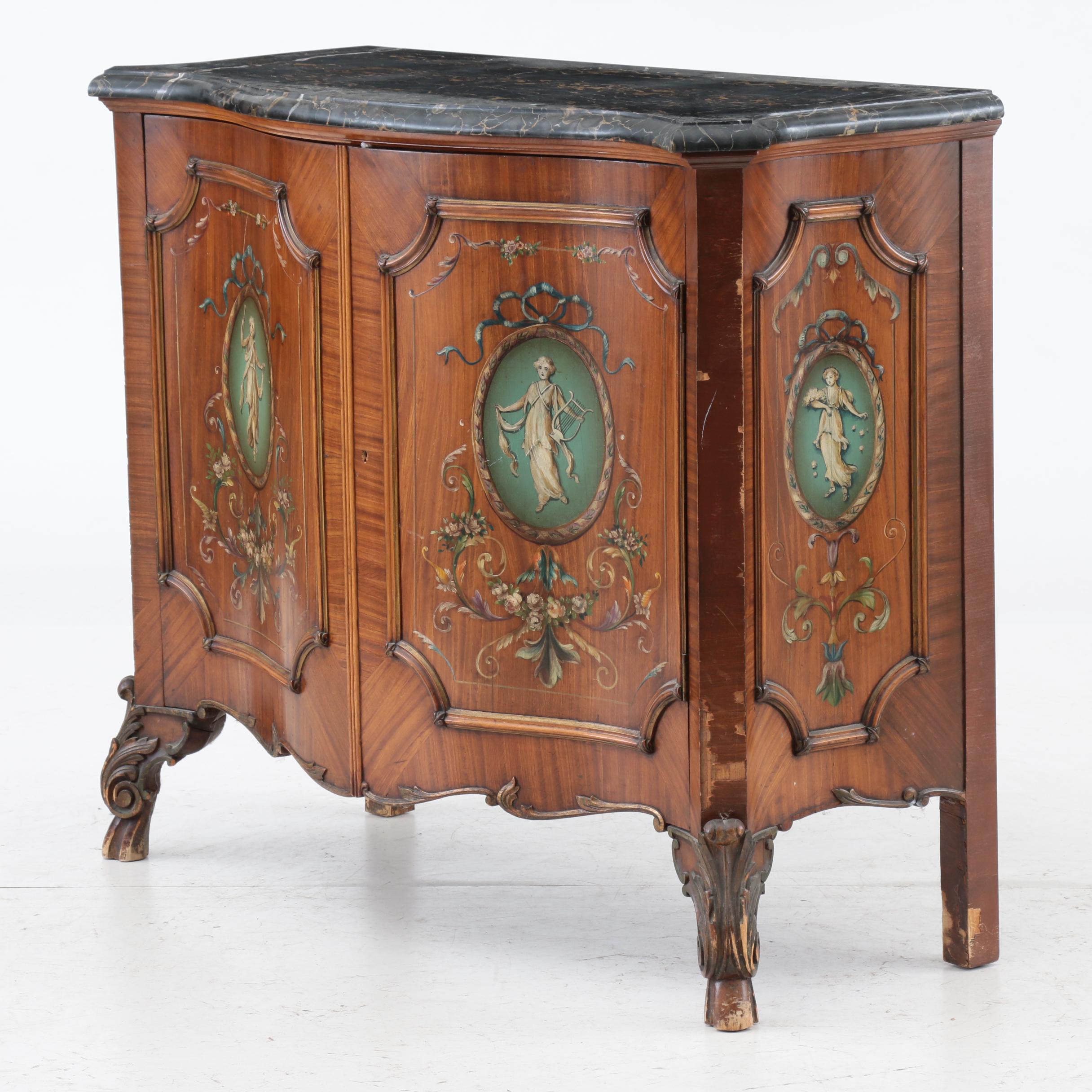 Neoclassical Painted Linen Cabinet, Style of Robert Adam, Early 20th Century