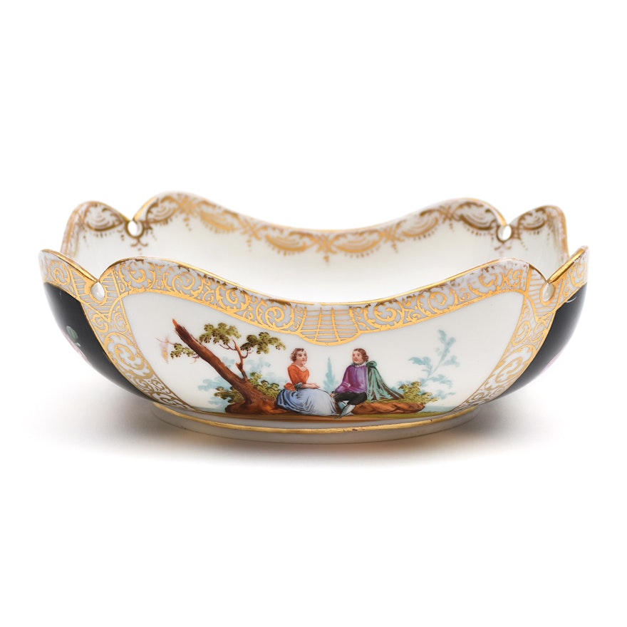 Antique Meissen Square Bowl with Notched Corners