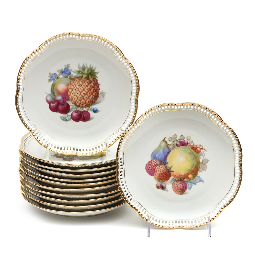 Schumann Porcelain Fruit Plates with Reticulated Edges