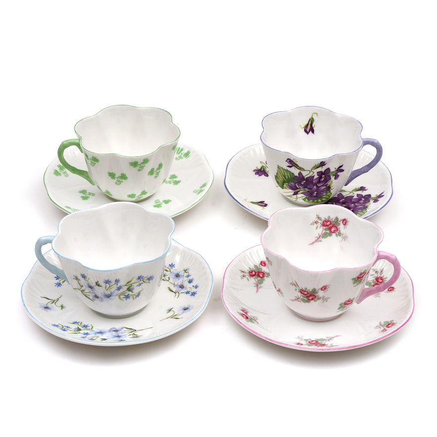 Shelley Floral Patterned Bone China Teacups, Made in England