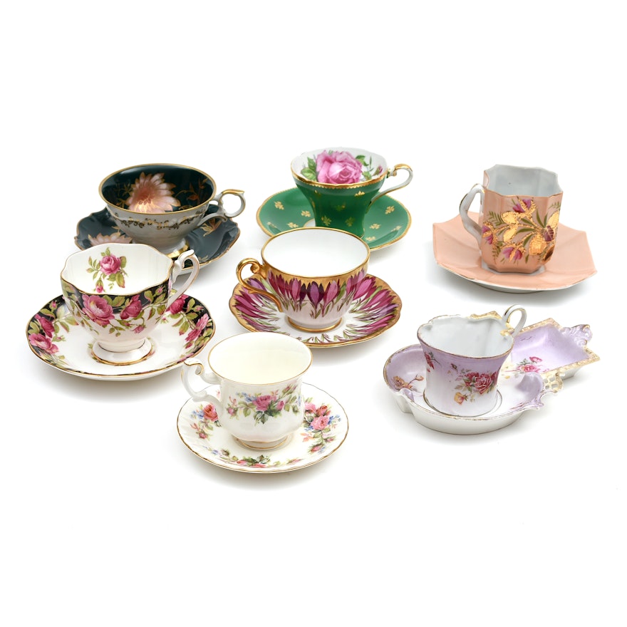 Various Vintage Bone China and Porcelain Tea Cups and Saucers