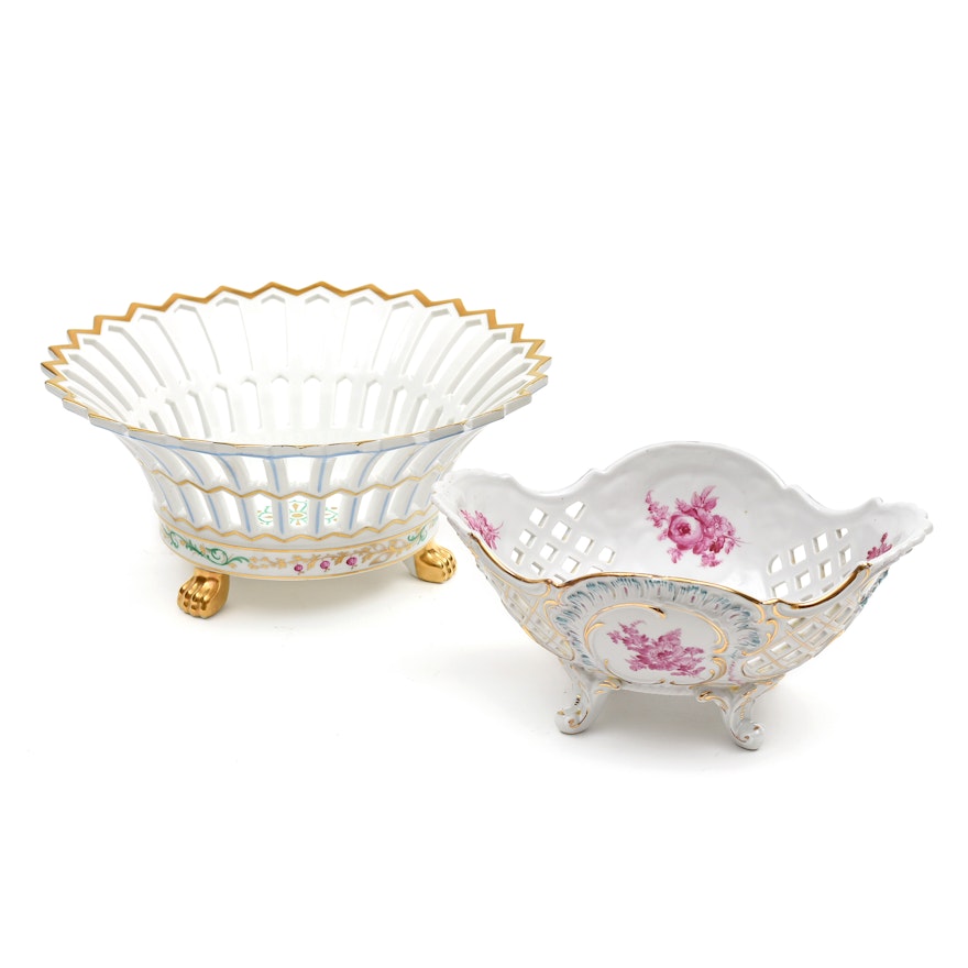 Vista Alegre Old Paris Style Basket With a Reticulated Bowl