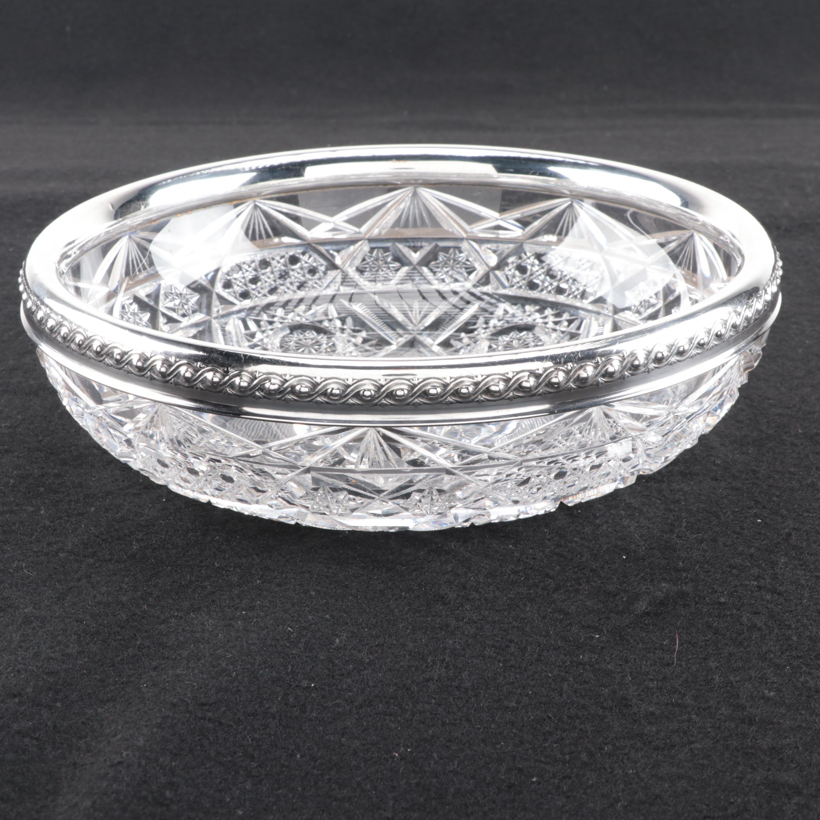Gorham Sterling Silver Rimmed American Brilliant Period Cut Glass Bowl