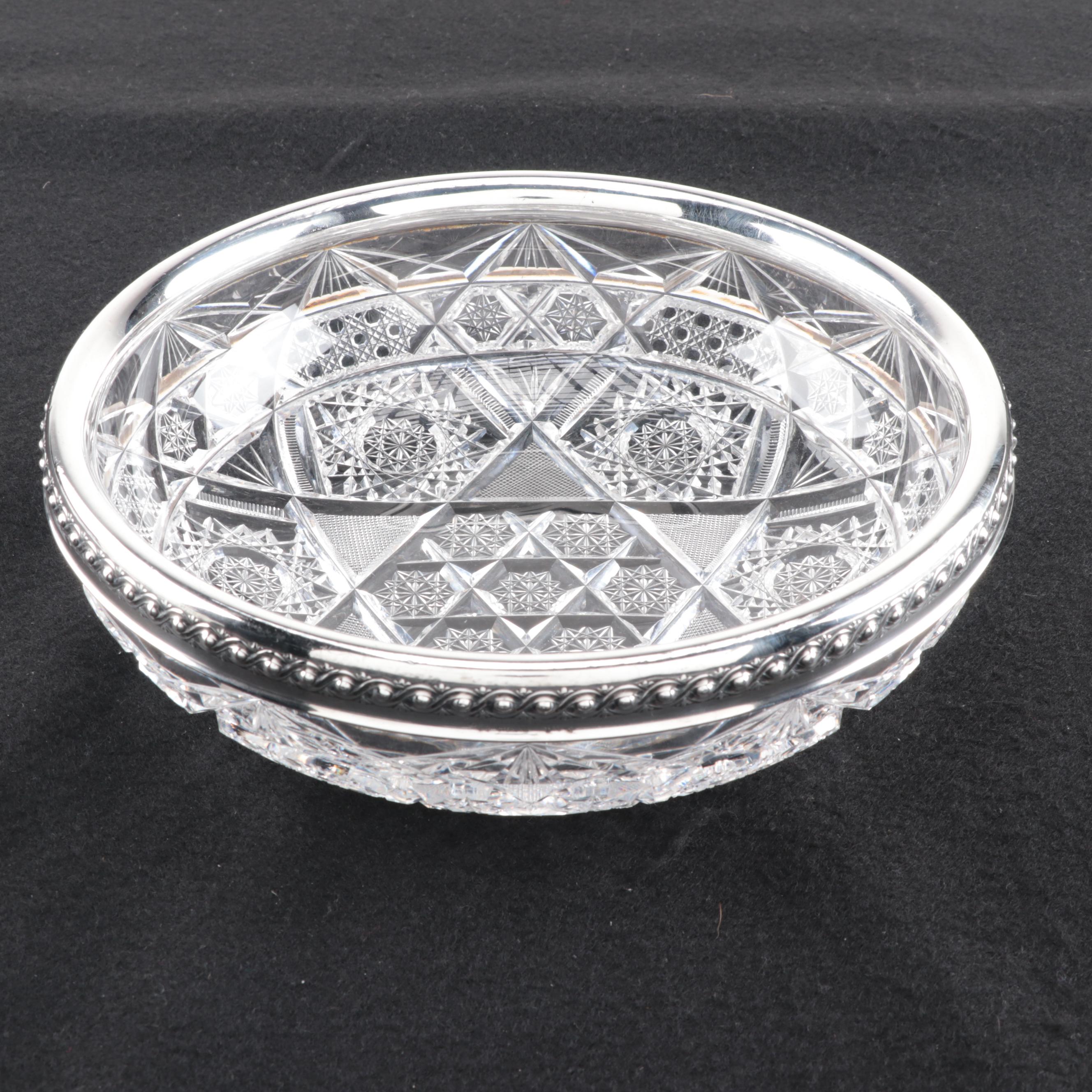 Gorham Sterling Silver Rimmed American Brilliant Period Cut Glass Bowl