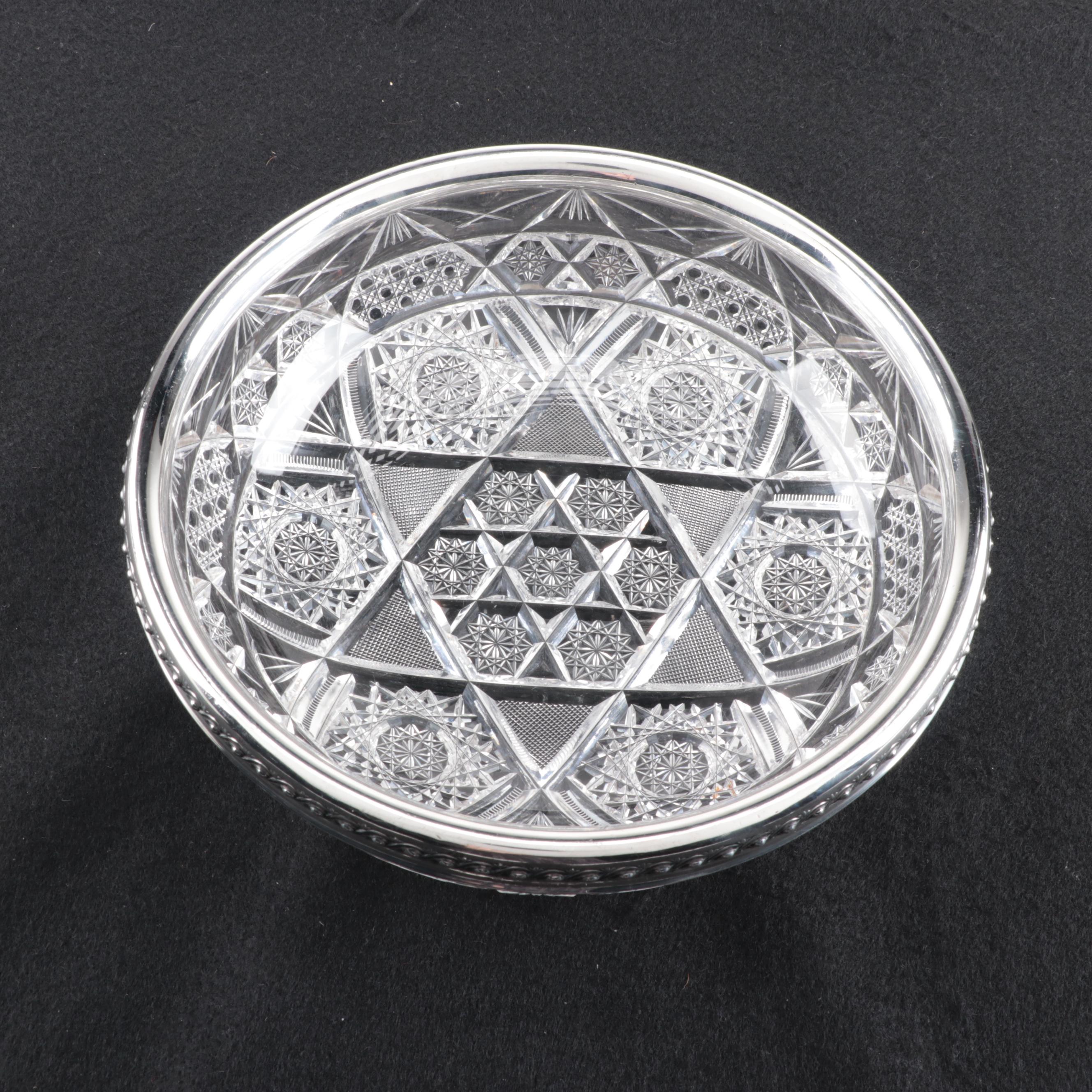 Gorham Sterling Silver Rimmed American Brilliant Period Cut Glass Bowl