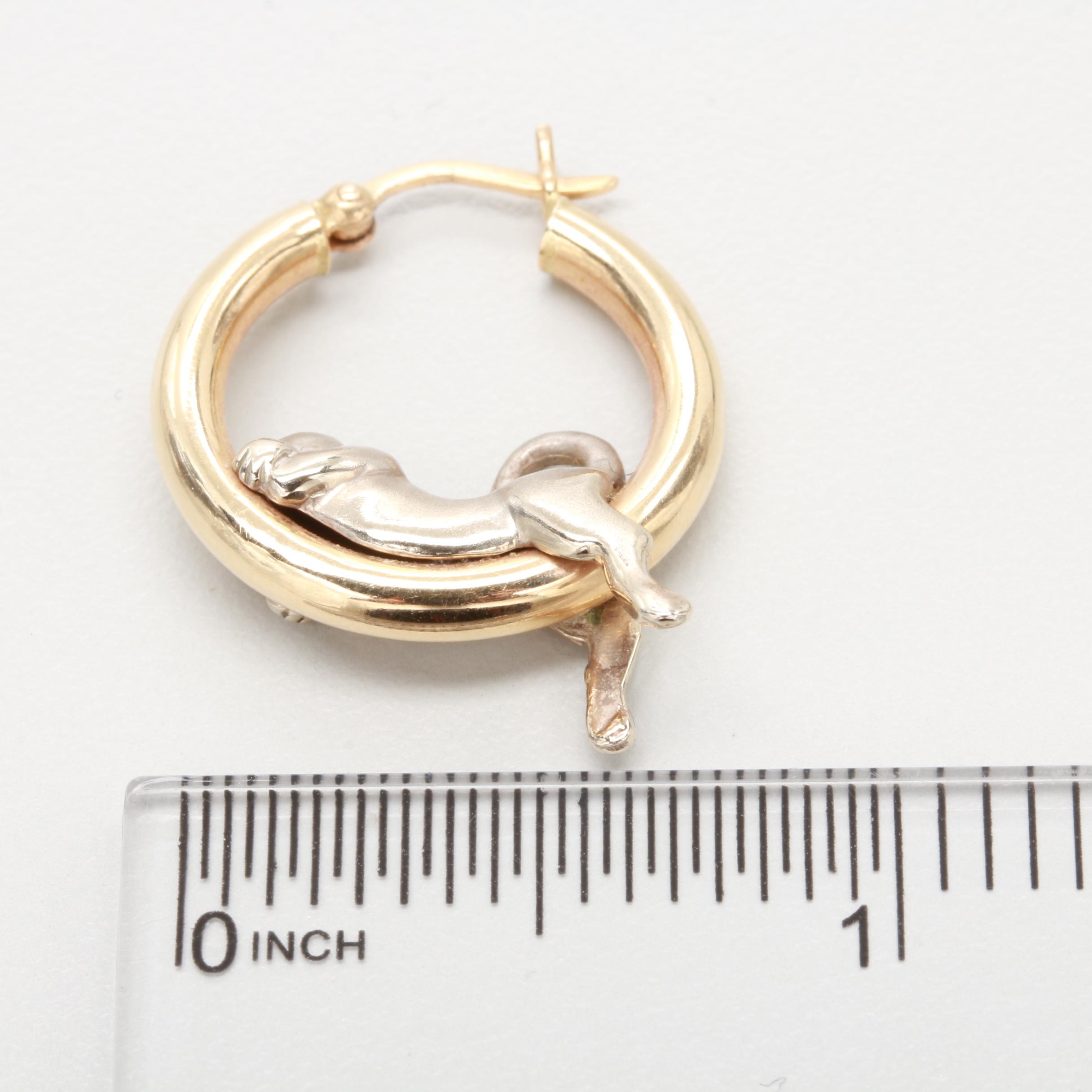 14K White and Yellow Gold Panther Hoop Earrings