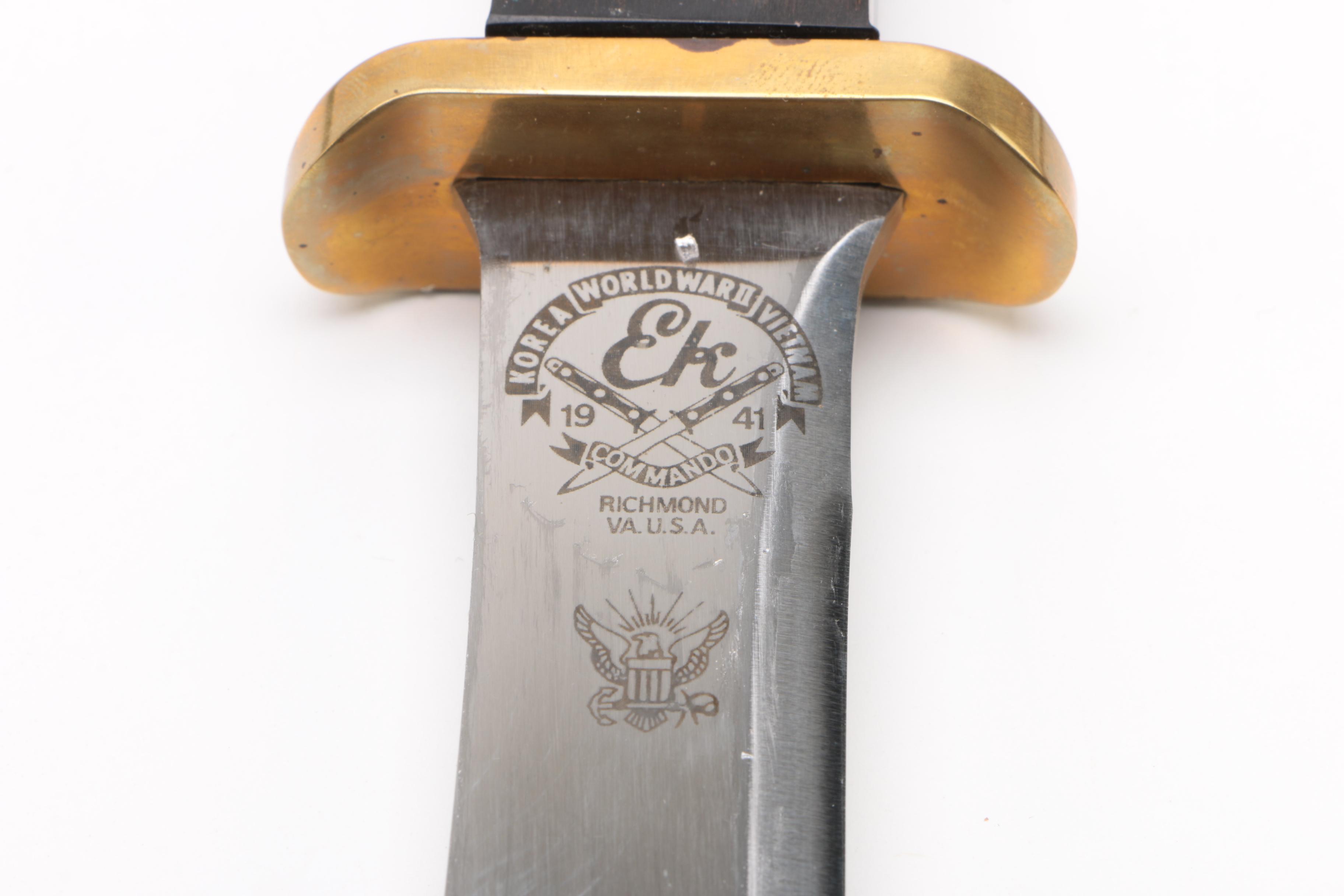 Ek Commando Model 3 Fixed Blade Knife with Olive Drab Nylon Web Sheath