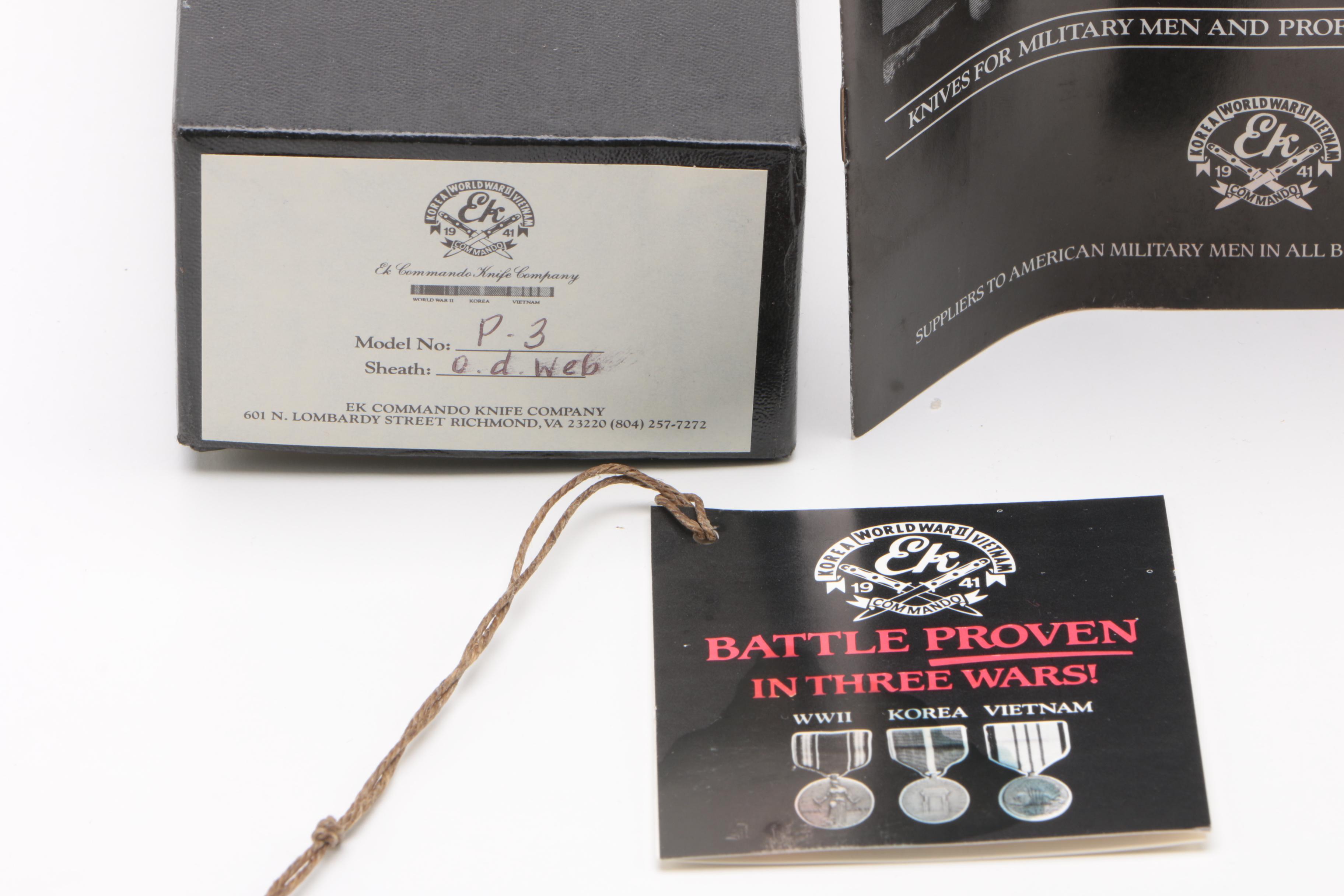 Ek Commando Model 3 Fixed Blade Knife with Olive Drab Nylon Web Sheath