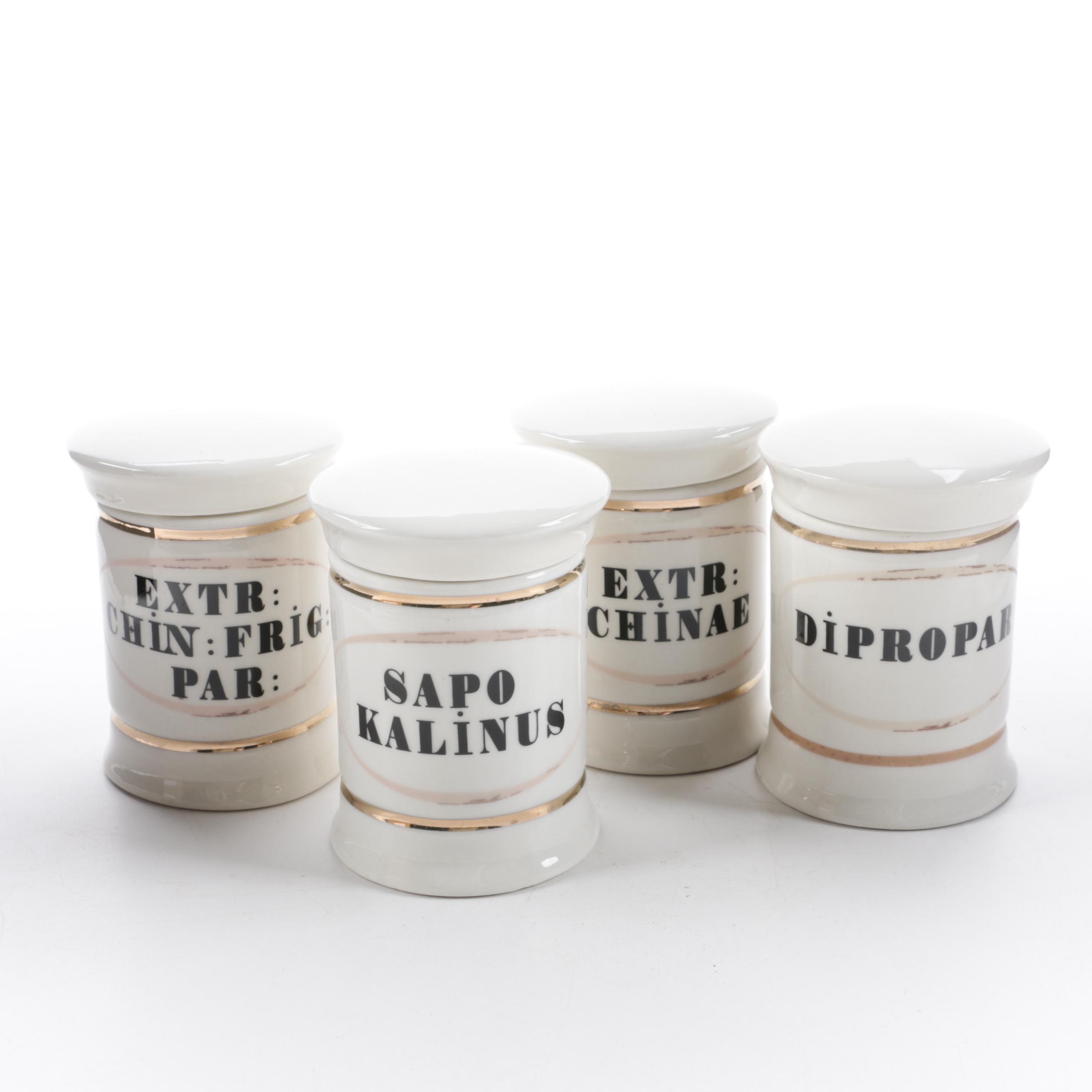 Set of Four Small Ceramic Apothecary Jars