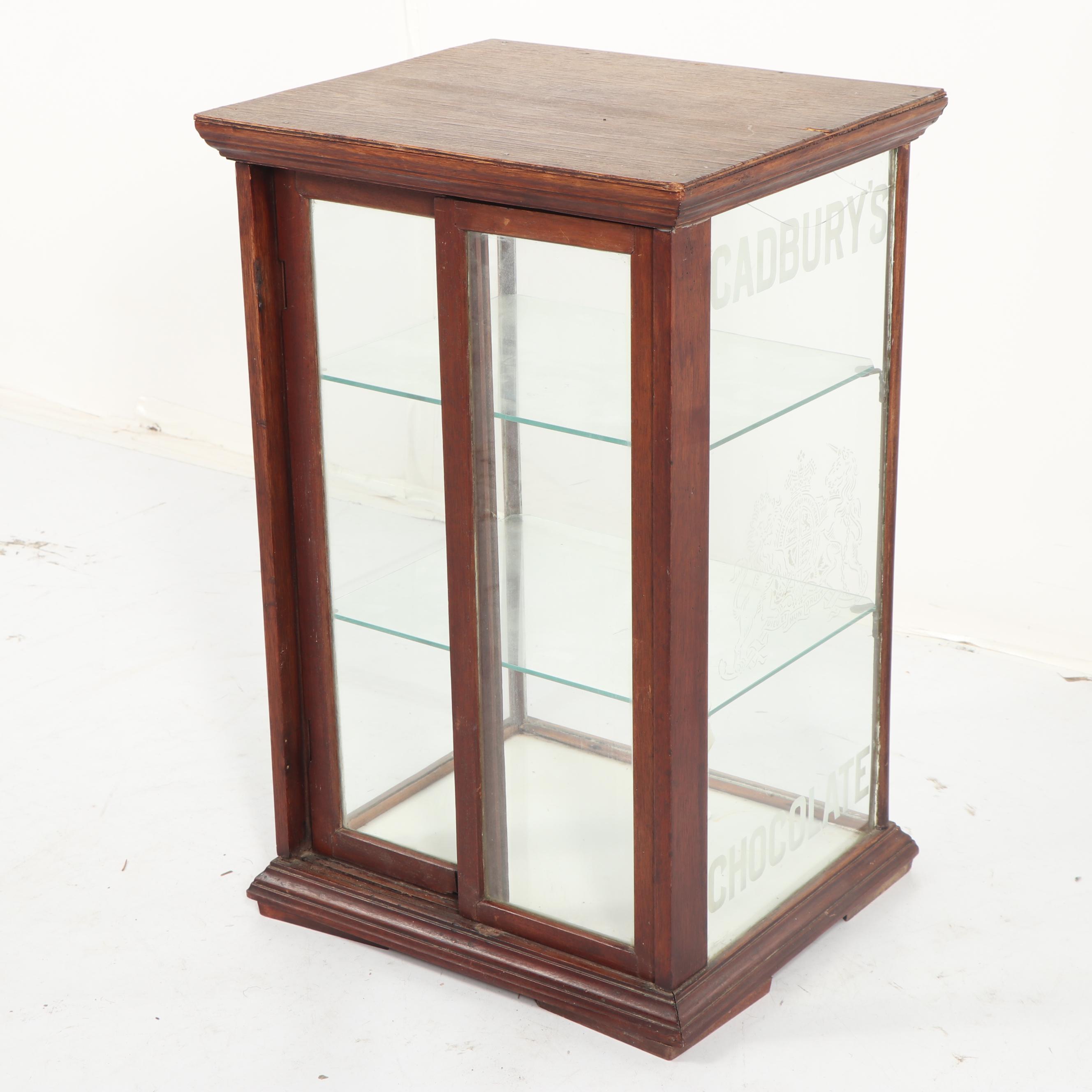 "Cadbury's Chocolate" Oak and Glass Counter Display Case, Early 20th Century