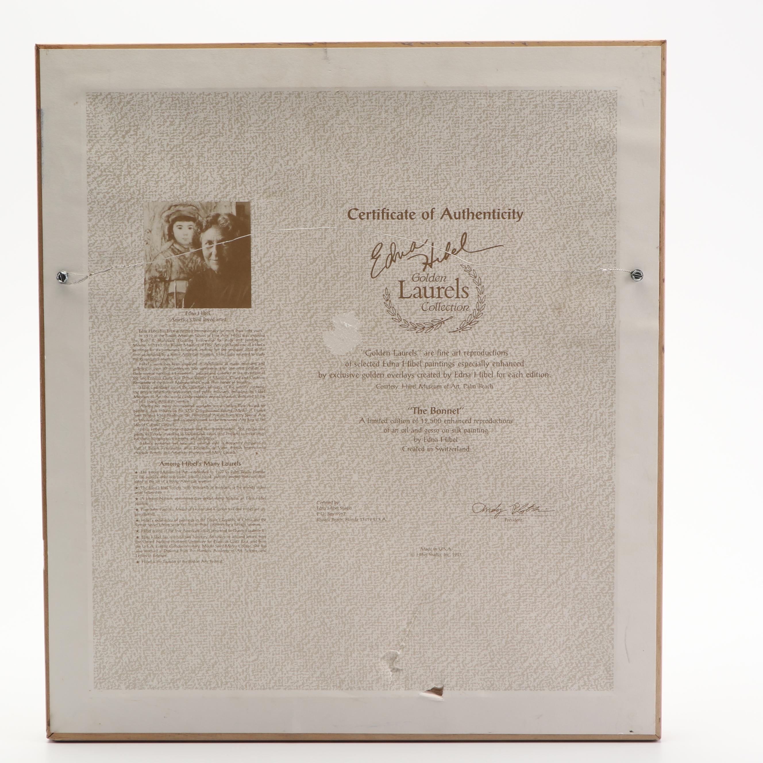 Edna Hibel Offset Lithograph  "The Bonnet"