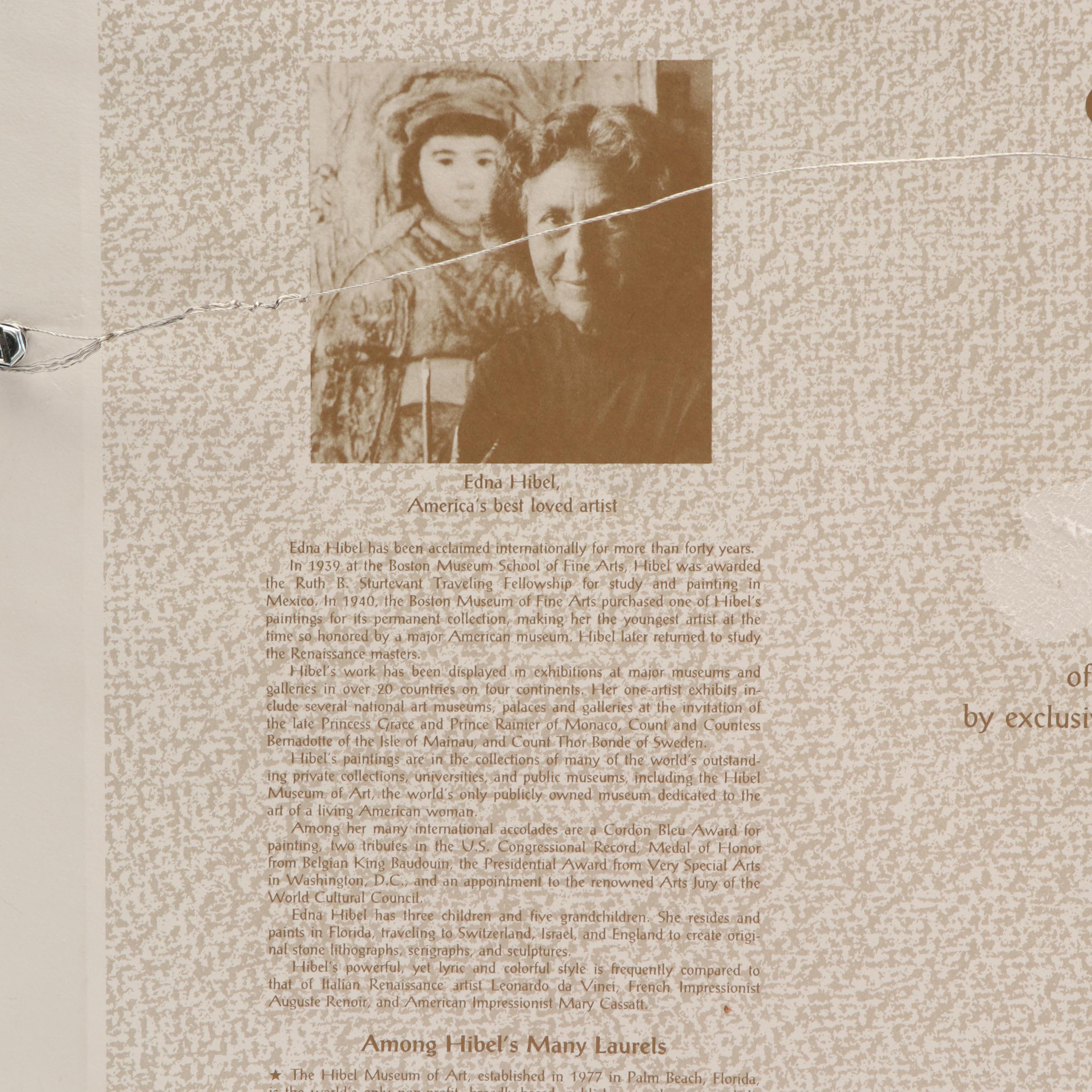 Edna Hibel Offset Lithograph  "The Bonnet"